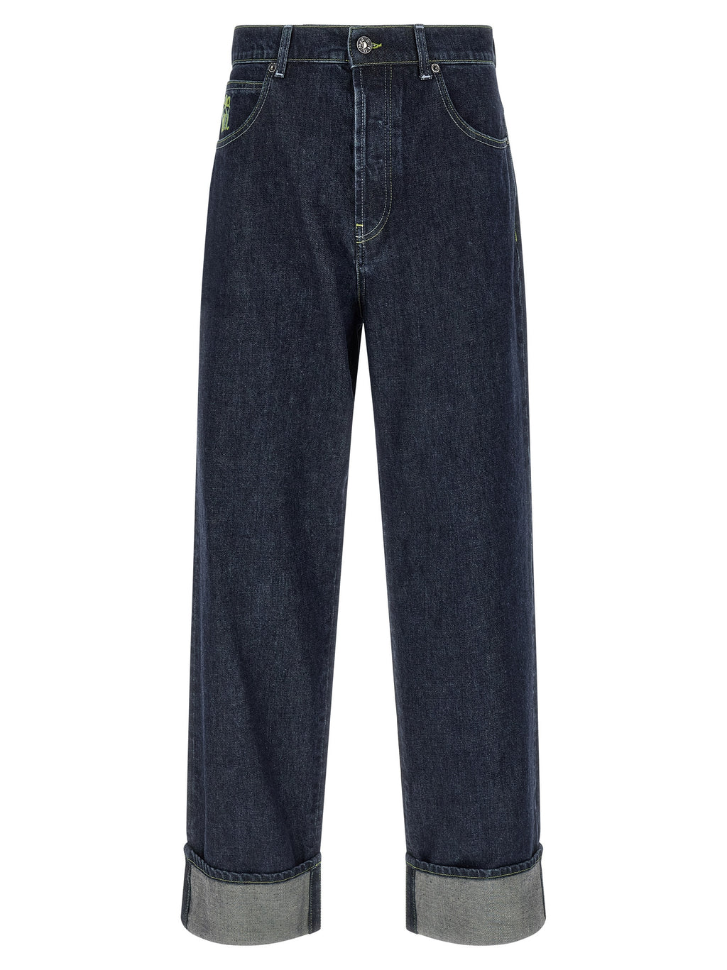 Blue Cotton Straight-Leg Jeans