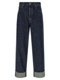 Blue Cotton Straight-Leg Jeans