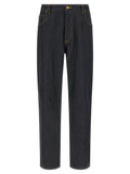 Blue Cotton High-Waisted Jean