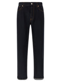 Blue Cotton Straight-Leg Jeans