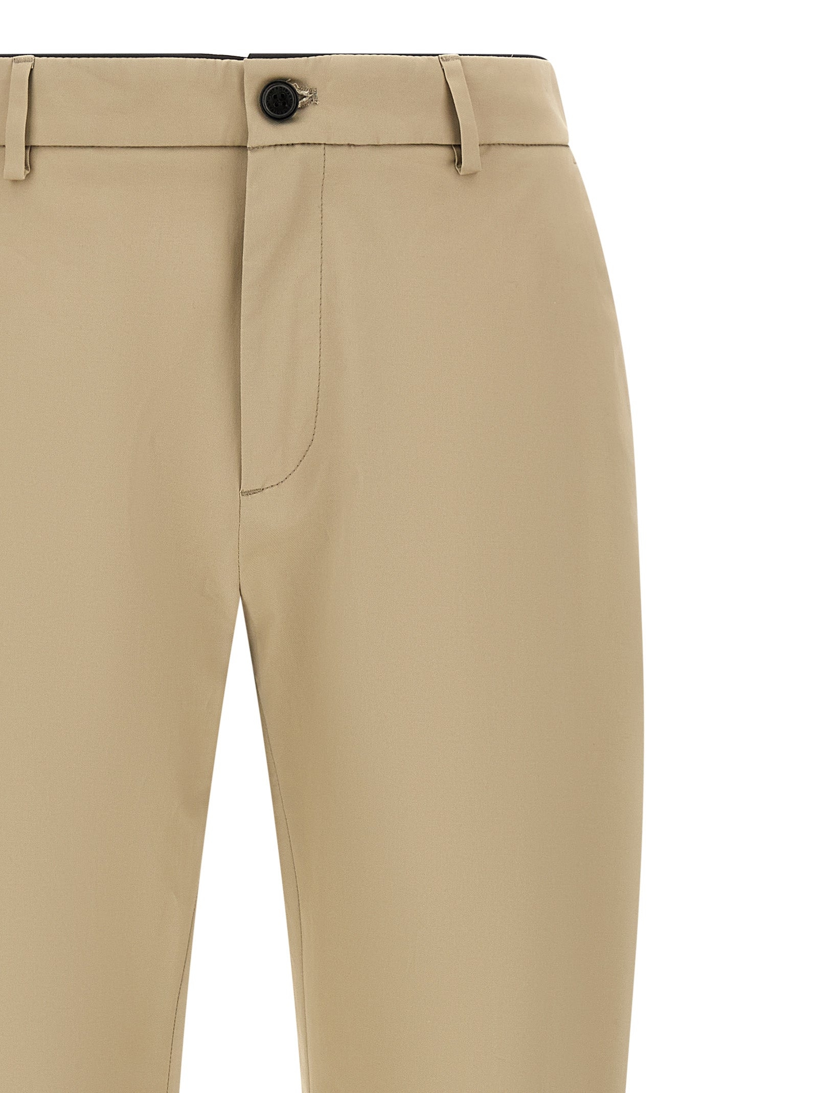 Beige Cotton Cropped Pants