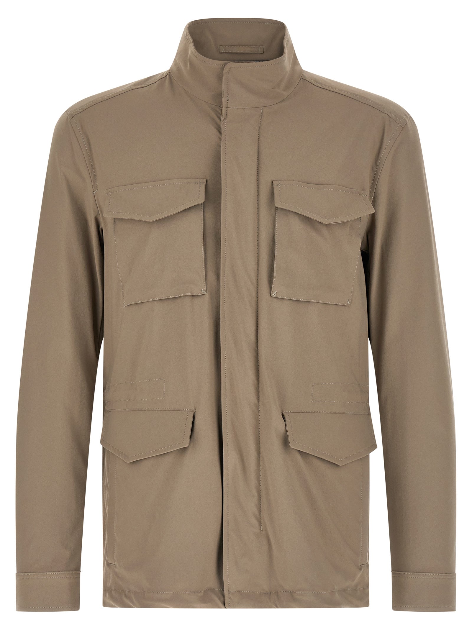 Beige Polyamide Full-Length Jacket