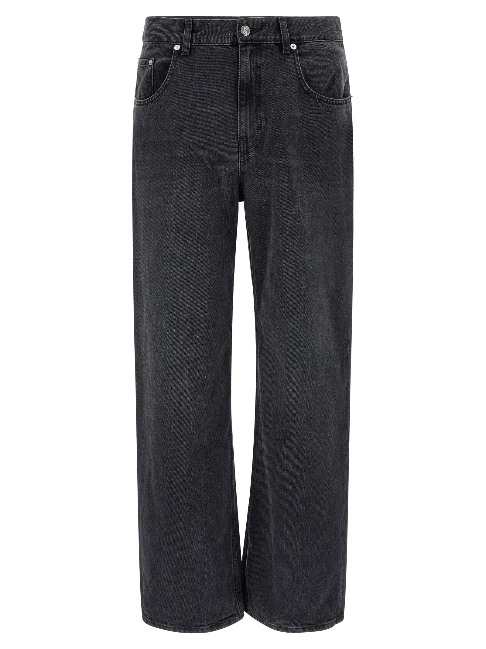 Black Cotton Straight-Leg Jeans