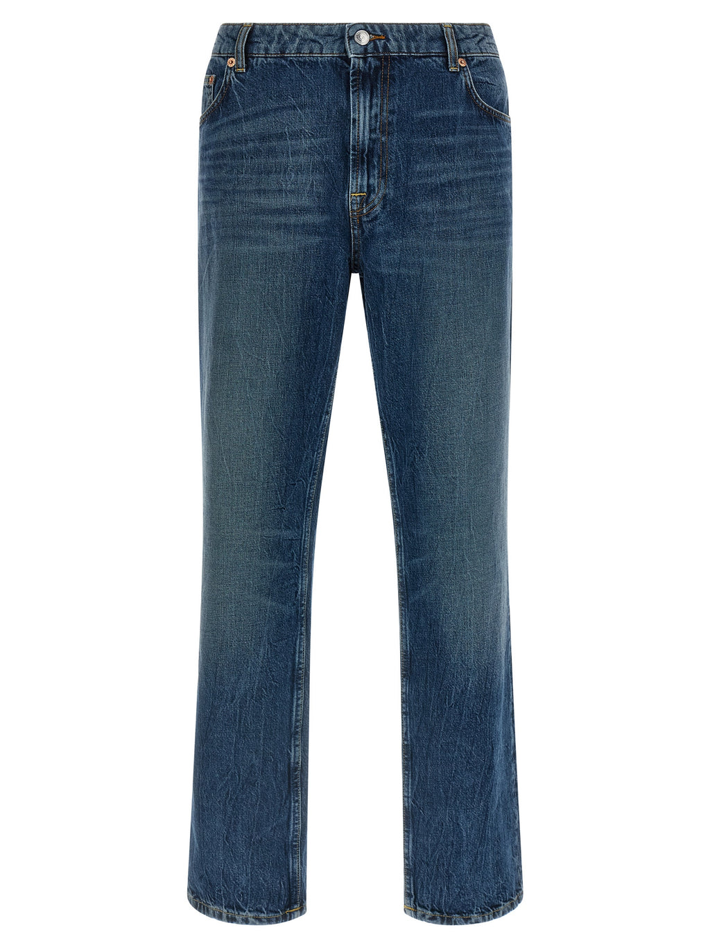 Blue Cotton Straight-Leg Jeans