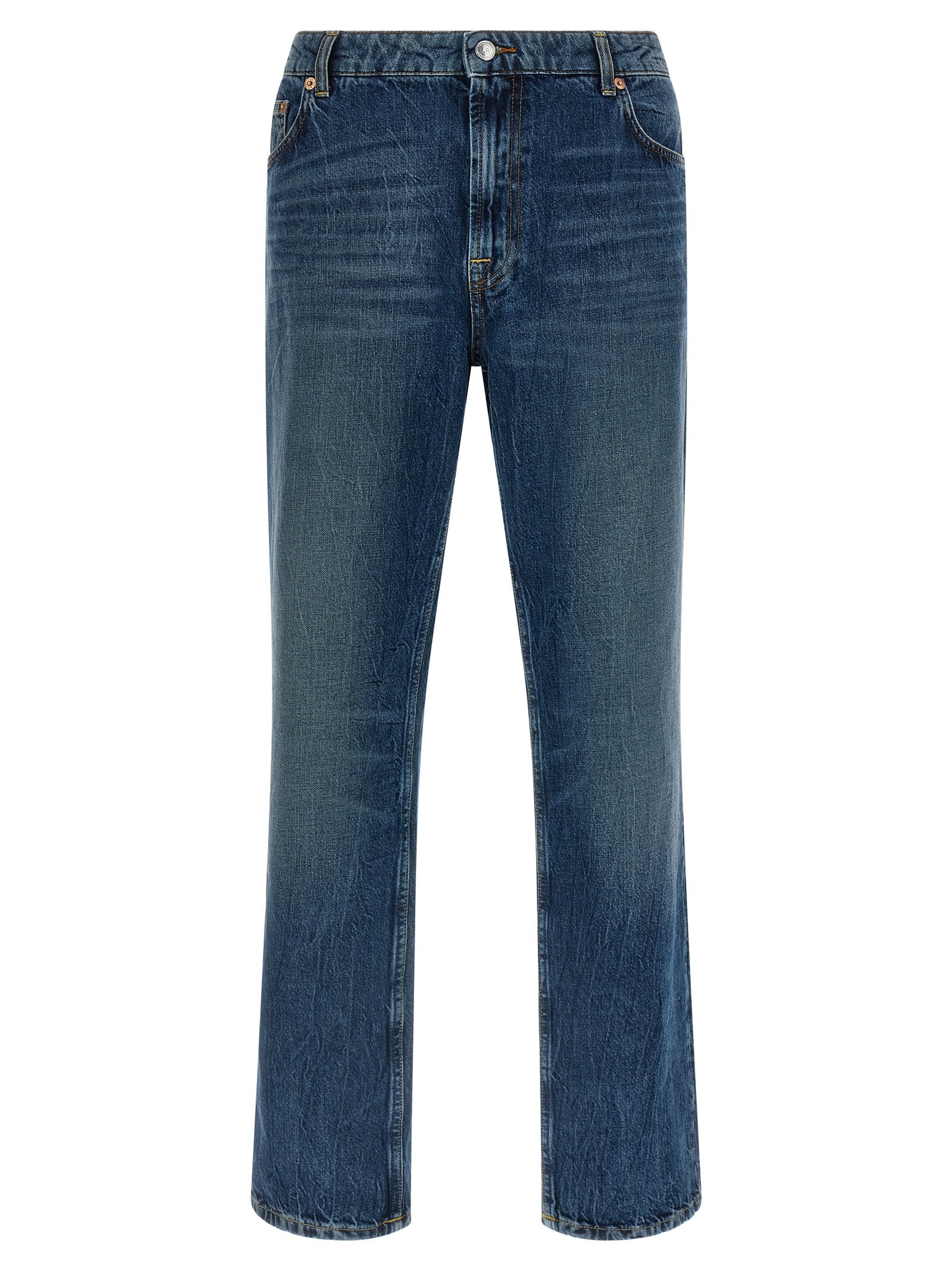 Blue Cotton Straight-Leg Jeans