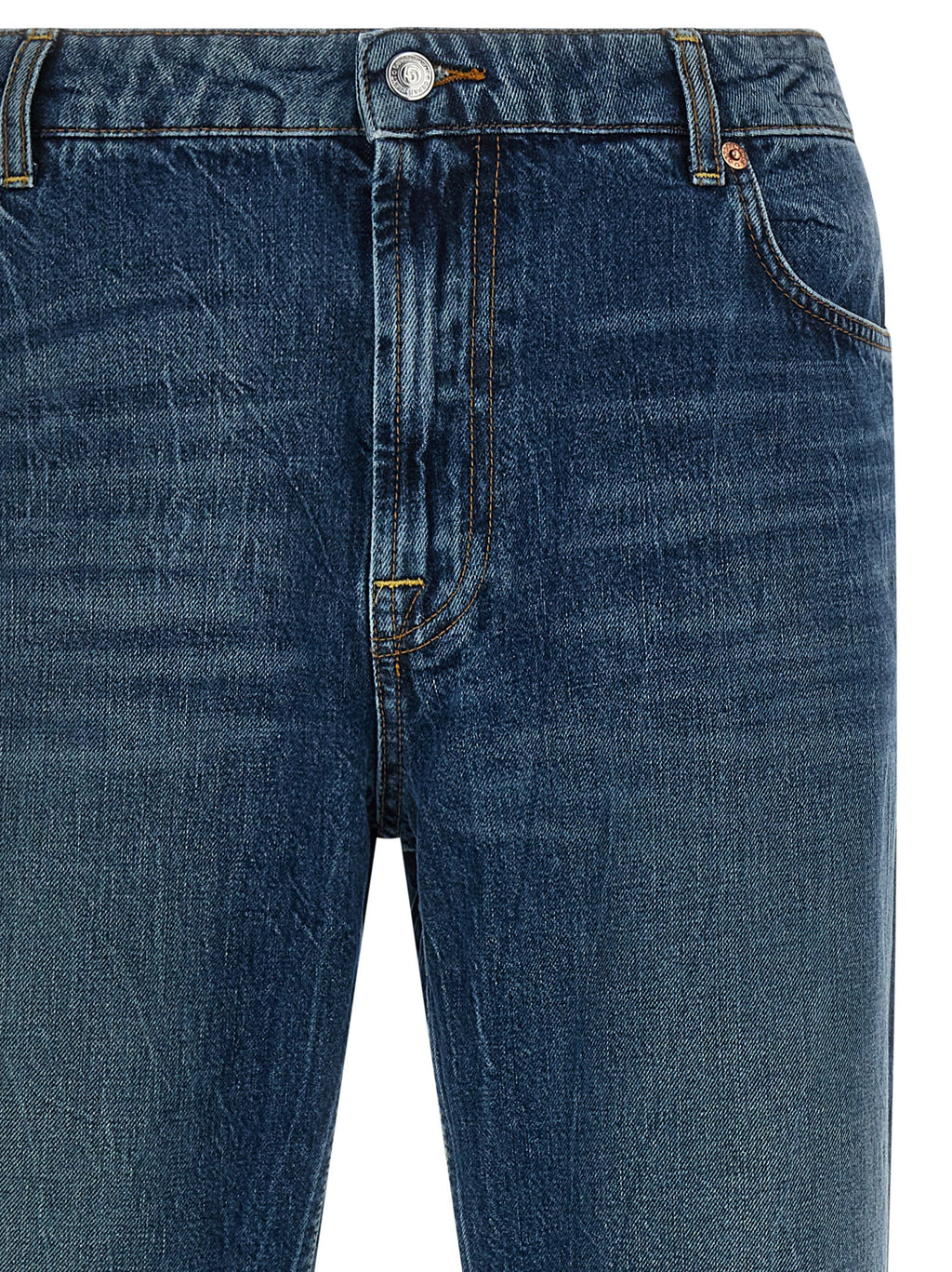 Blue Cotton Straight-Leg Jeans