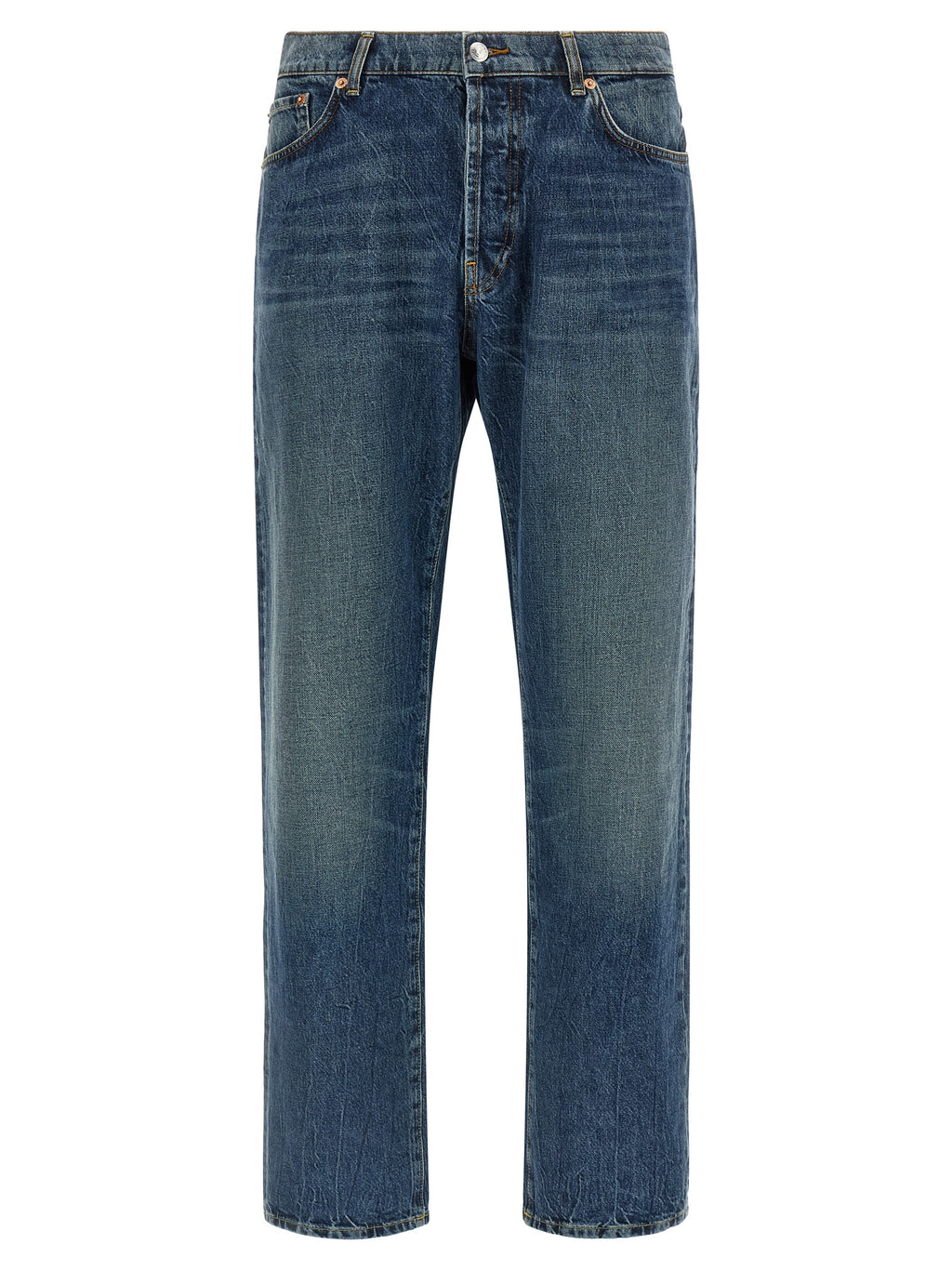 Blue Cotton Straight-Leg Jeans