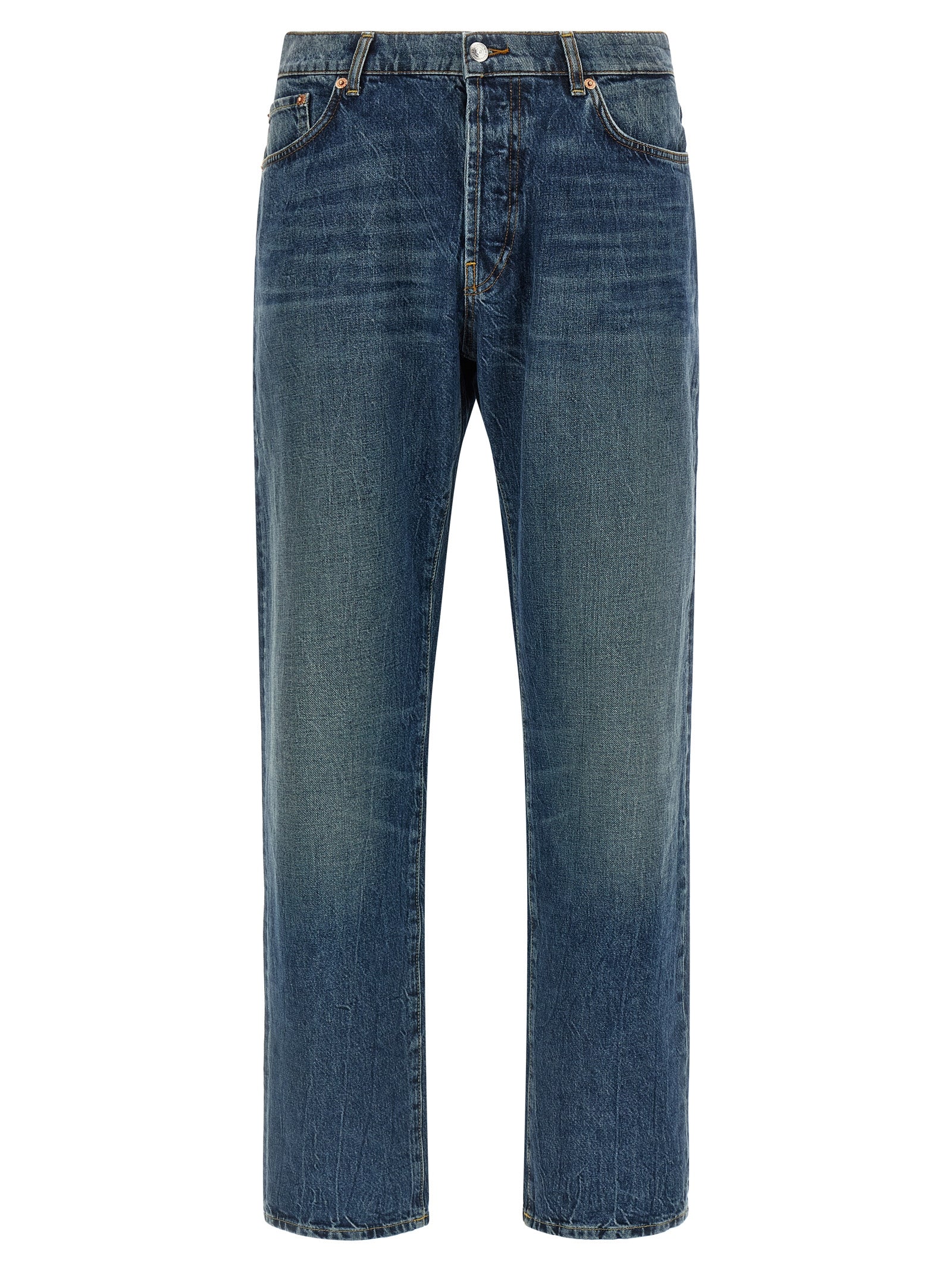 Blue Cotton Straight-Leg Jeans