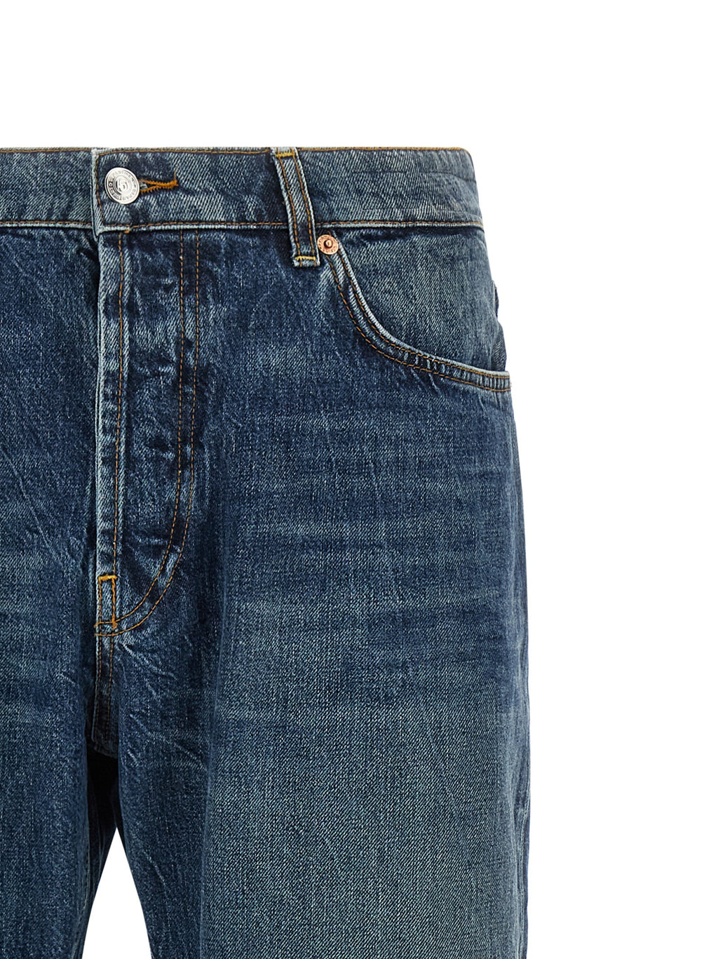 Blue Cotton Straight-Leg Jeans