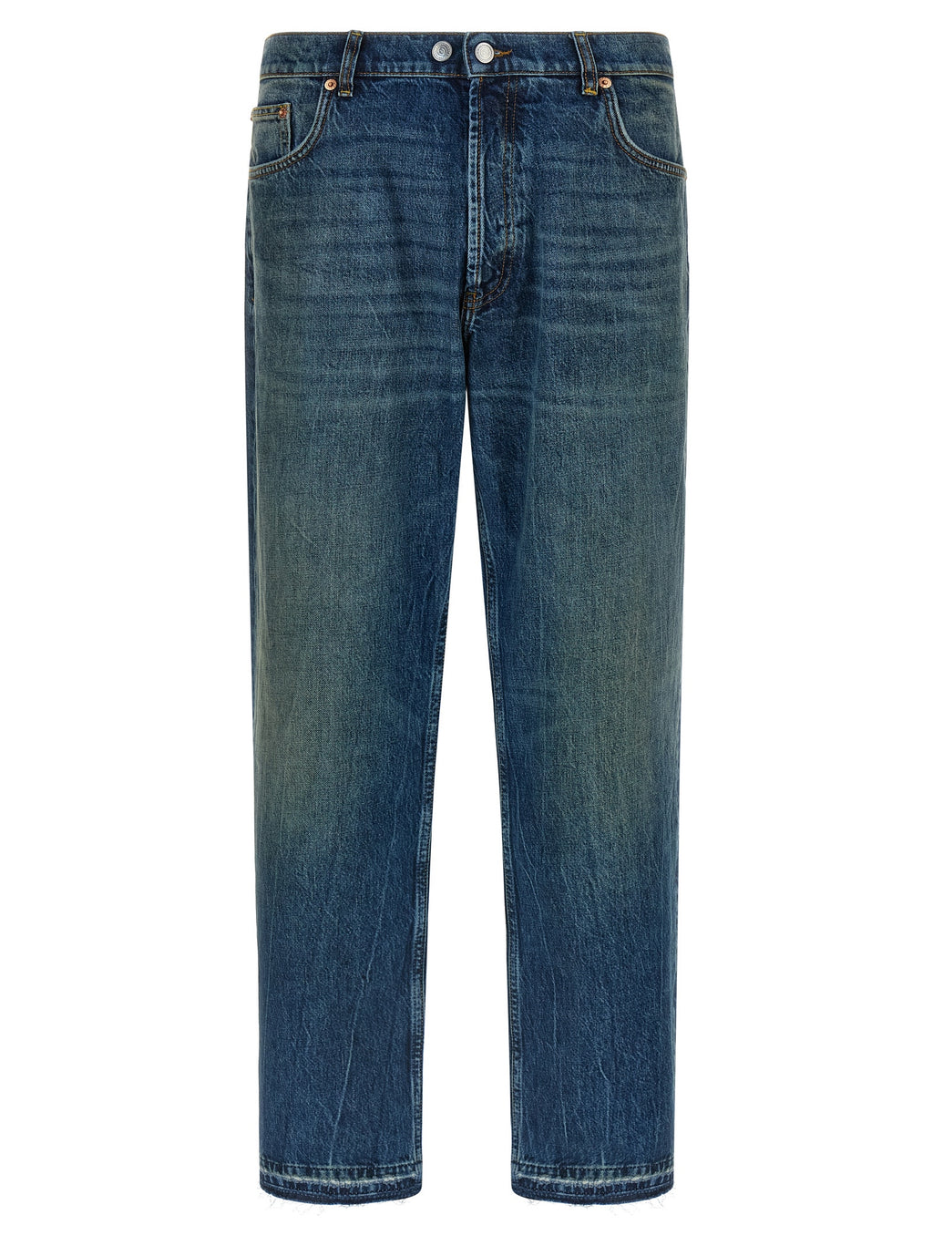 Blue Cotton Straight-Leg Jeans