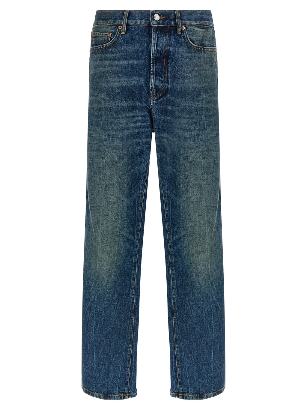 Blue Cotton Straight-Leg Jeans