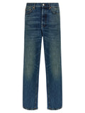 Blue Cotton Straight-Leg Jeans