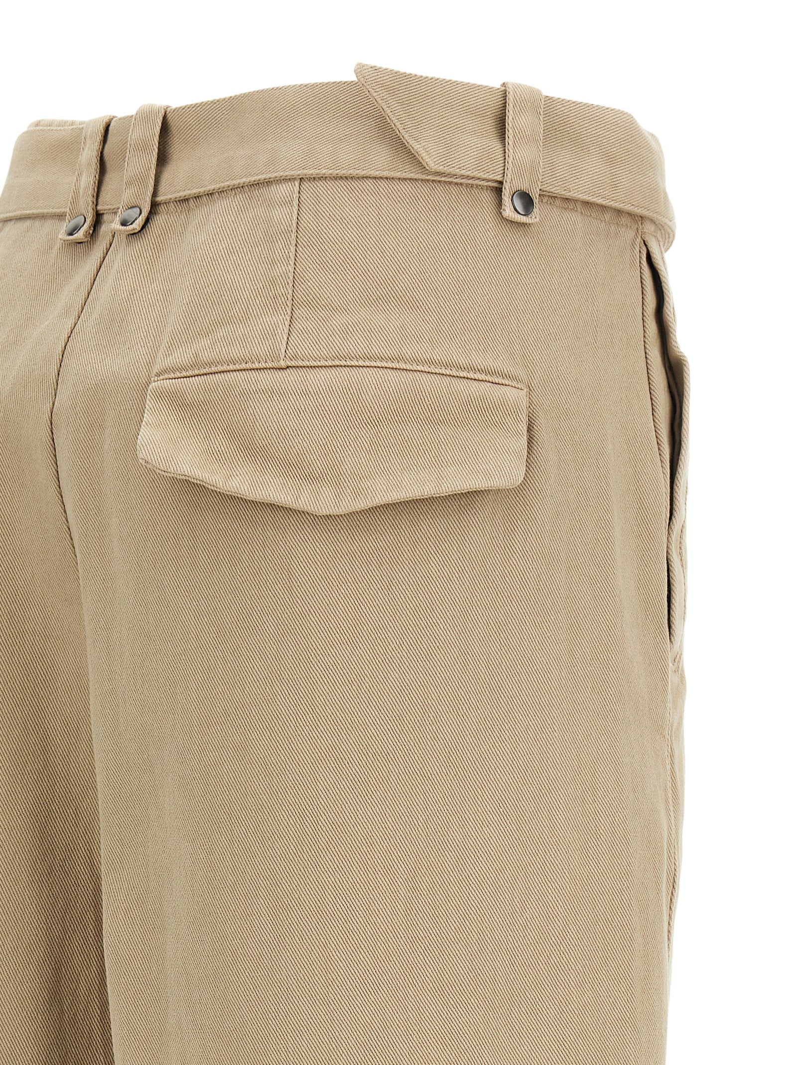 Beige Cotton Casual Pants