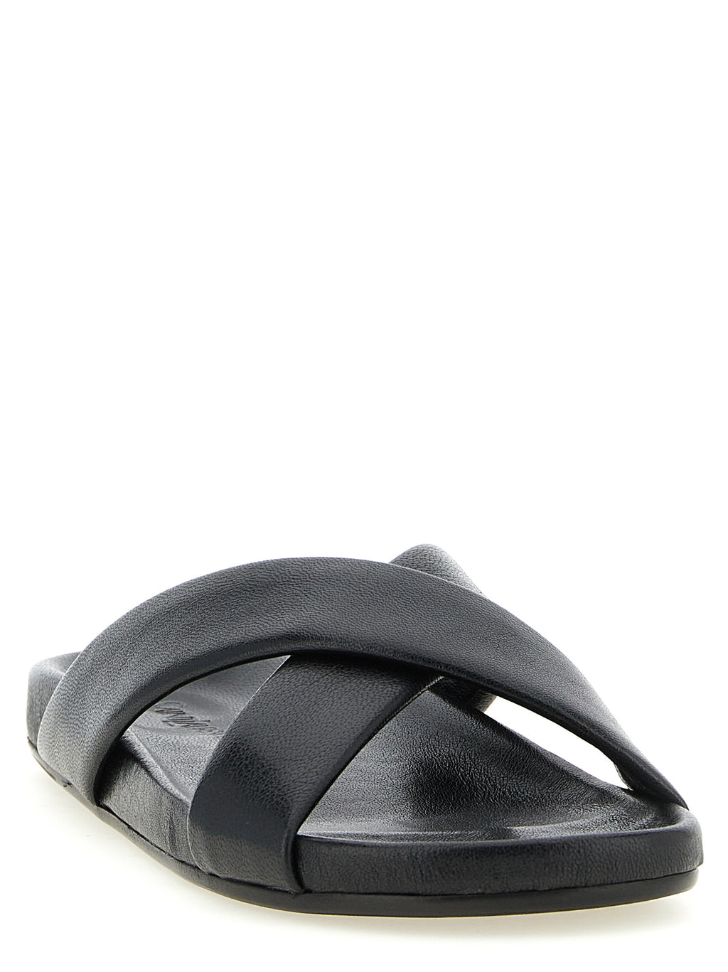 Black Lamb Leather Slides