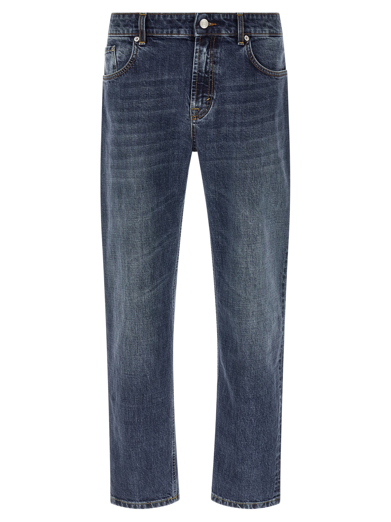 Blue Cotton Straight-Leg Jeans