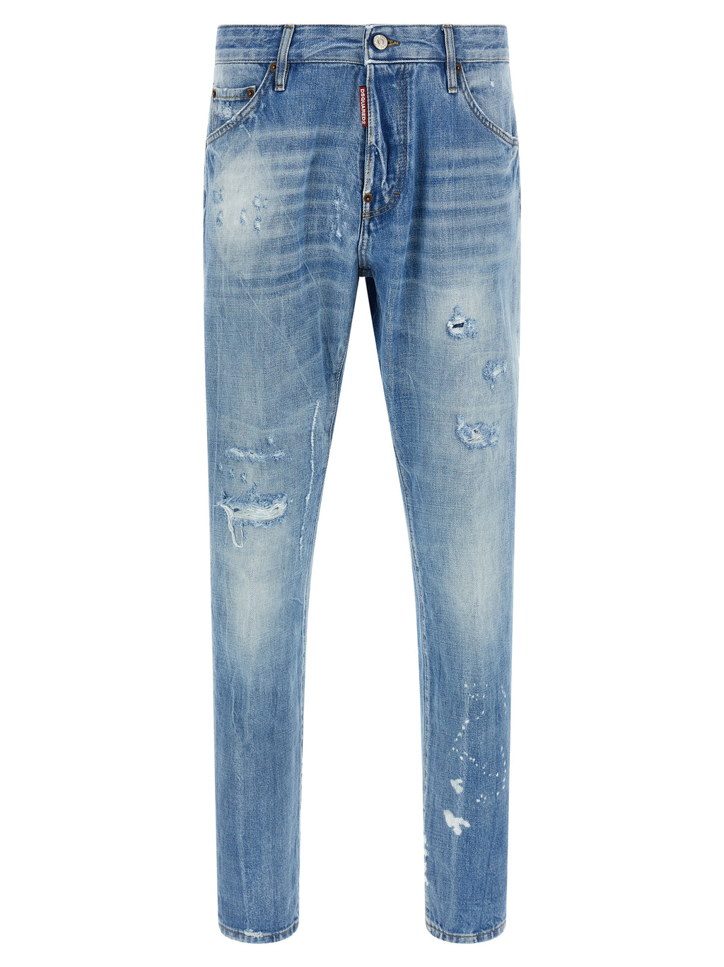 Blue Cotton Straight-Leg Jeans