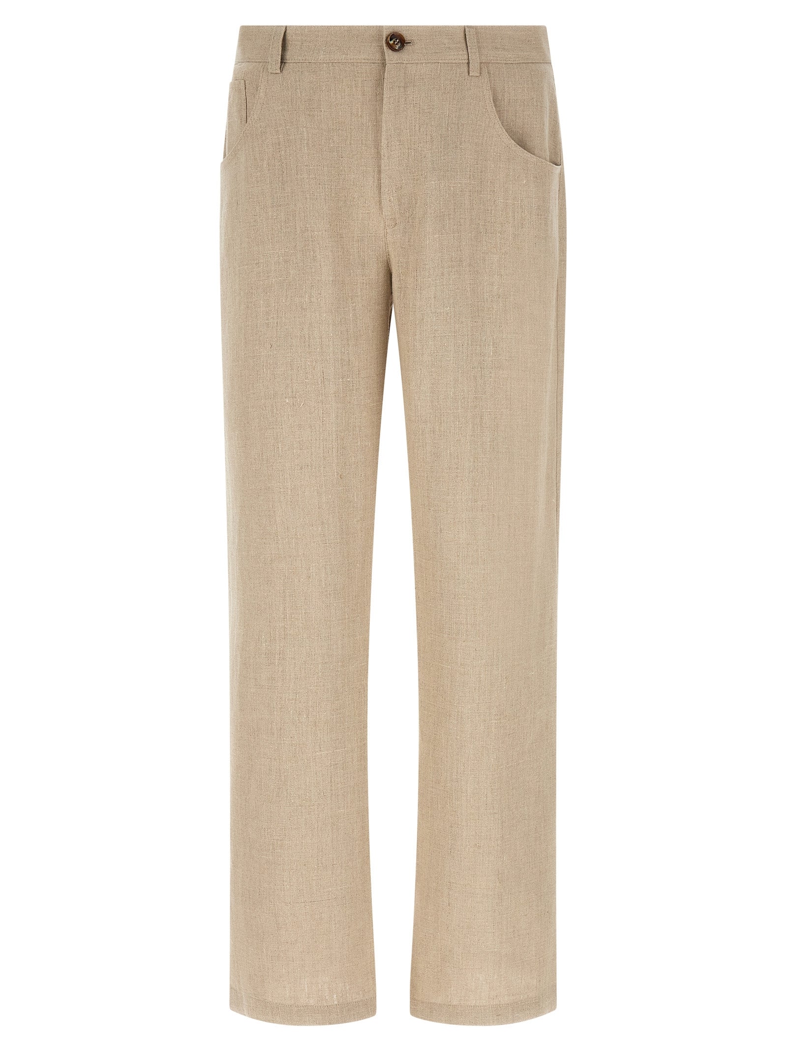 Beige Linen Casual Pants