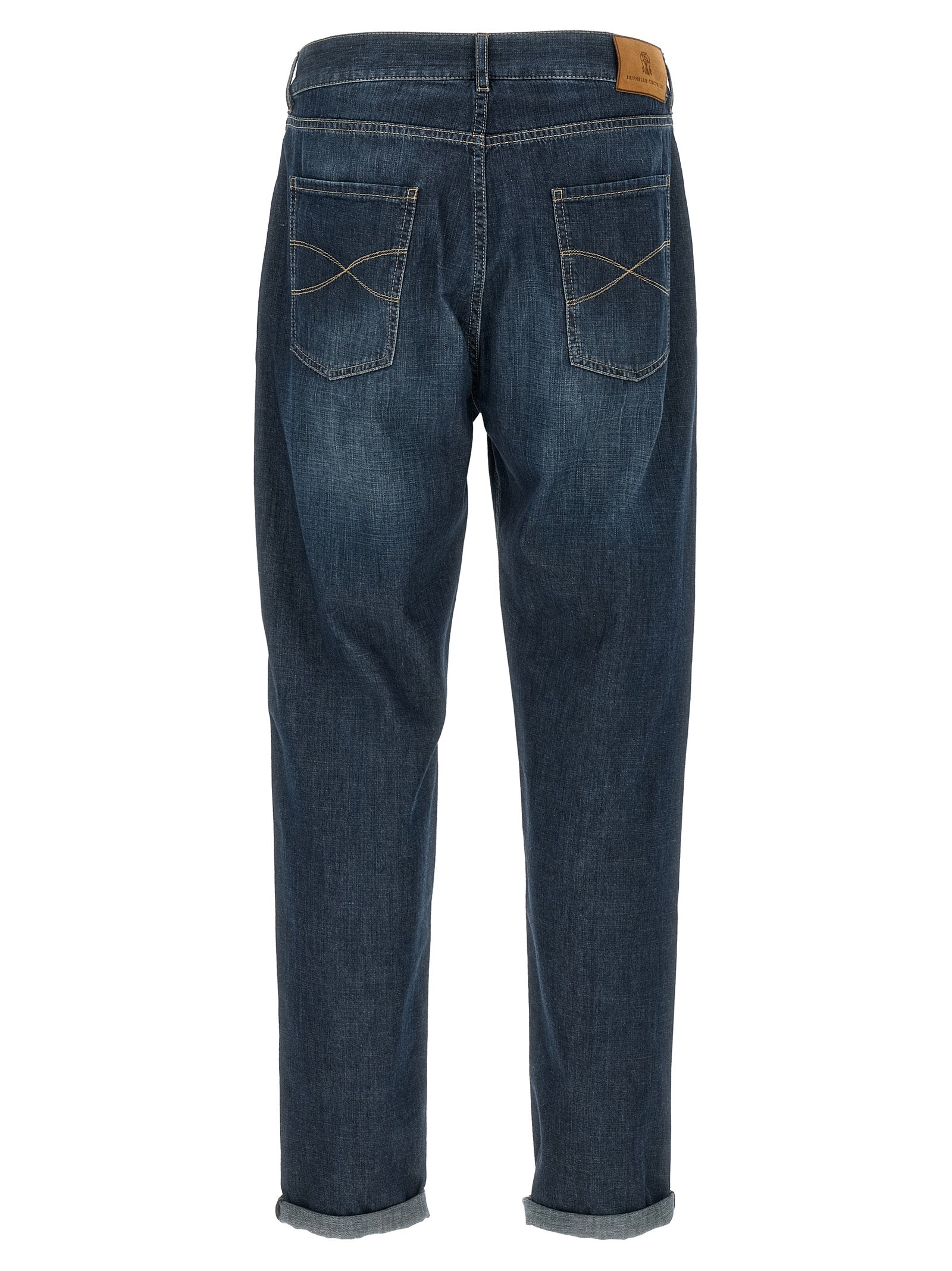 Blue Cotton Straight-Leg Jeans