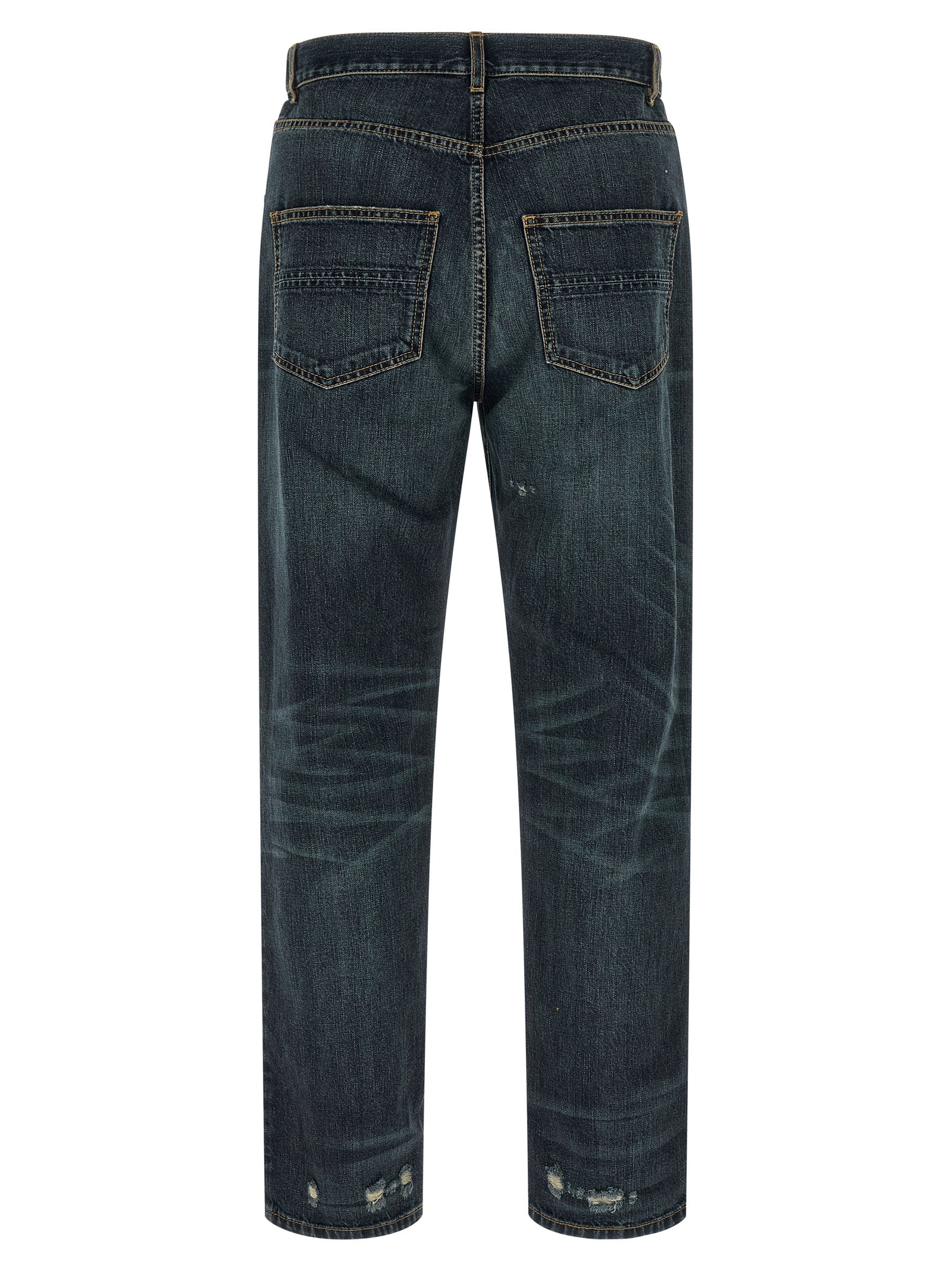 Blue Cotton Straight-Leg Jeans