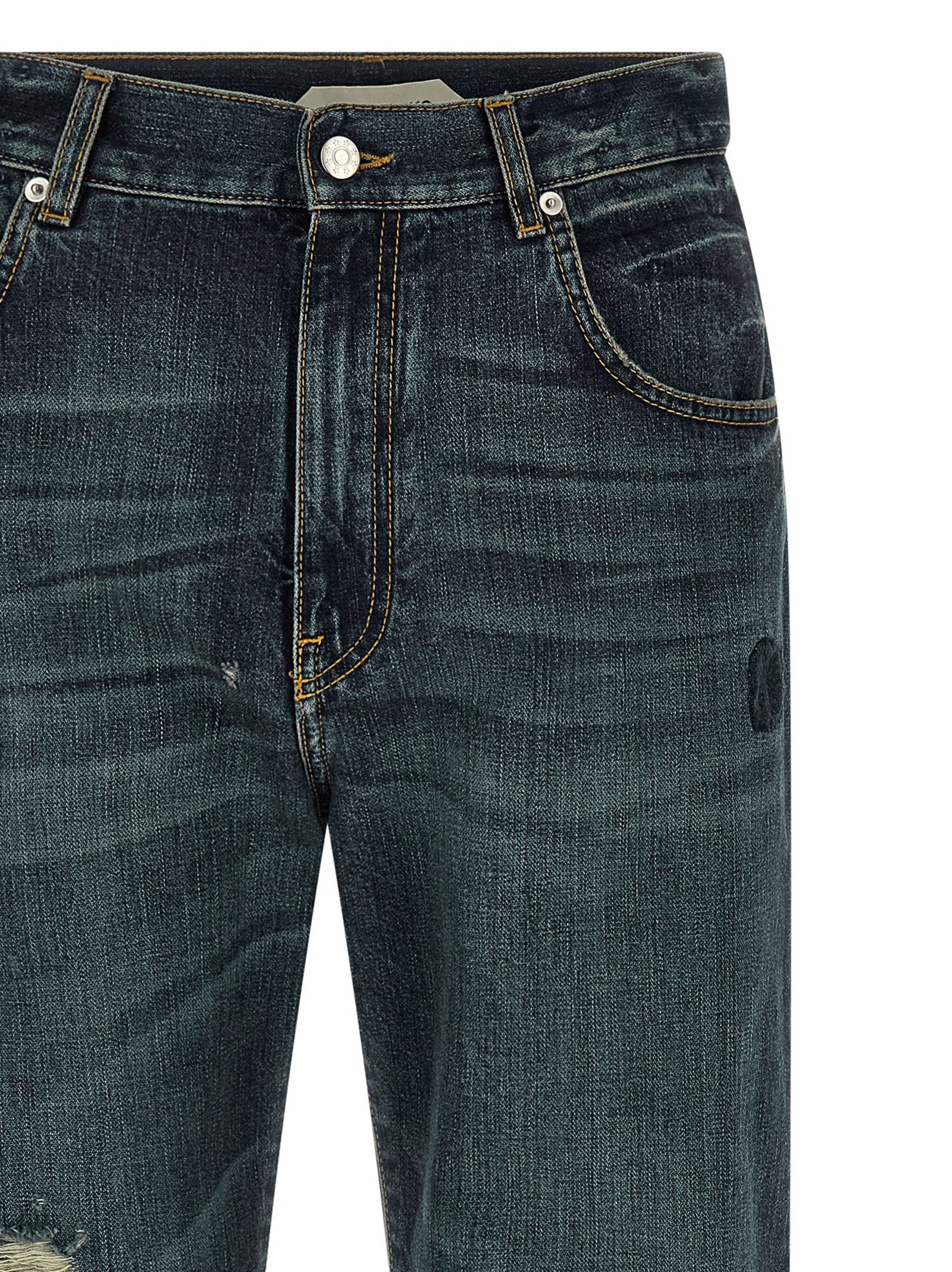 Blue Cotton Straight-Leg Jeans