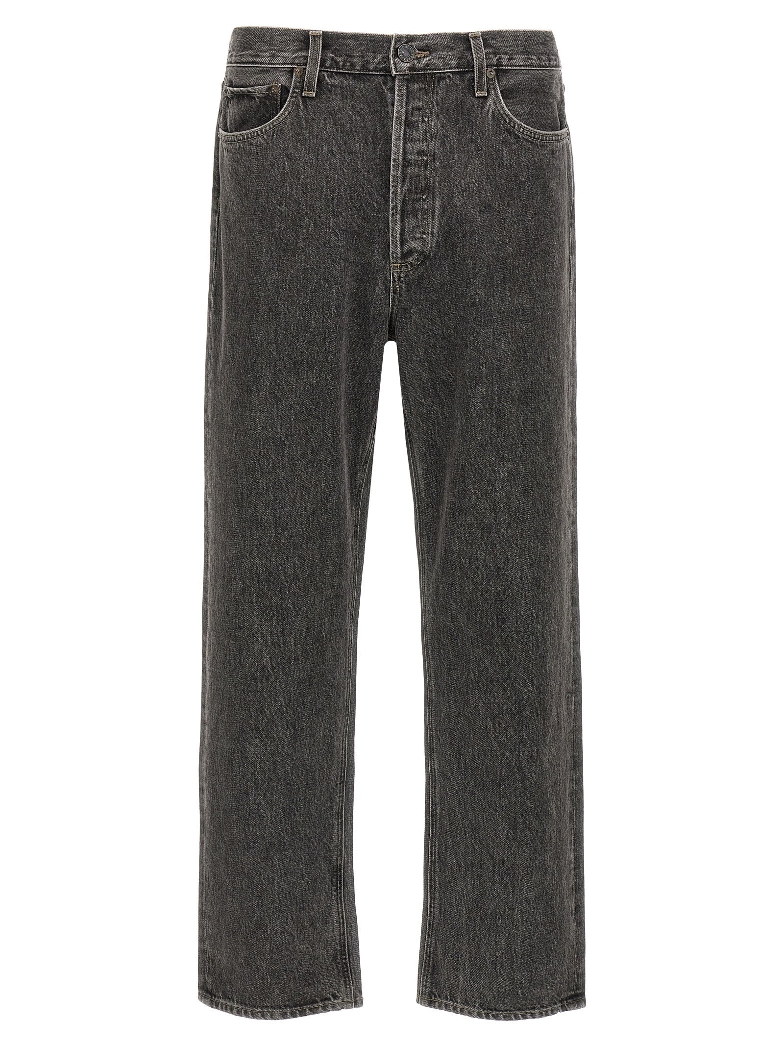 Gray Cotton Straight-Leg Jeans