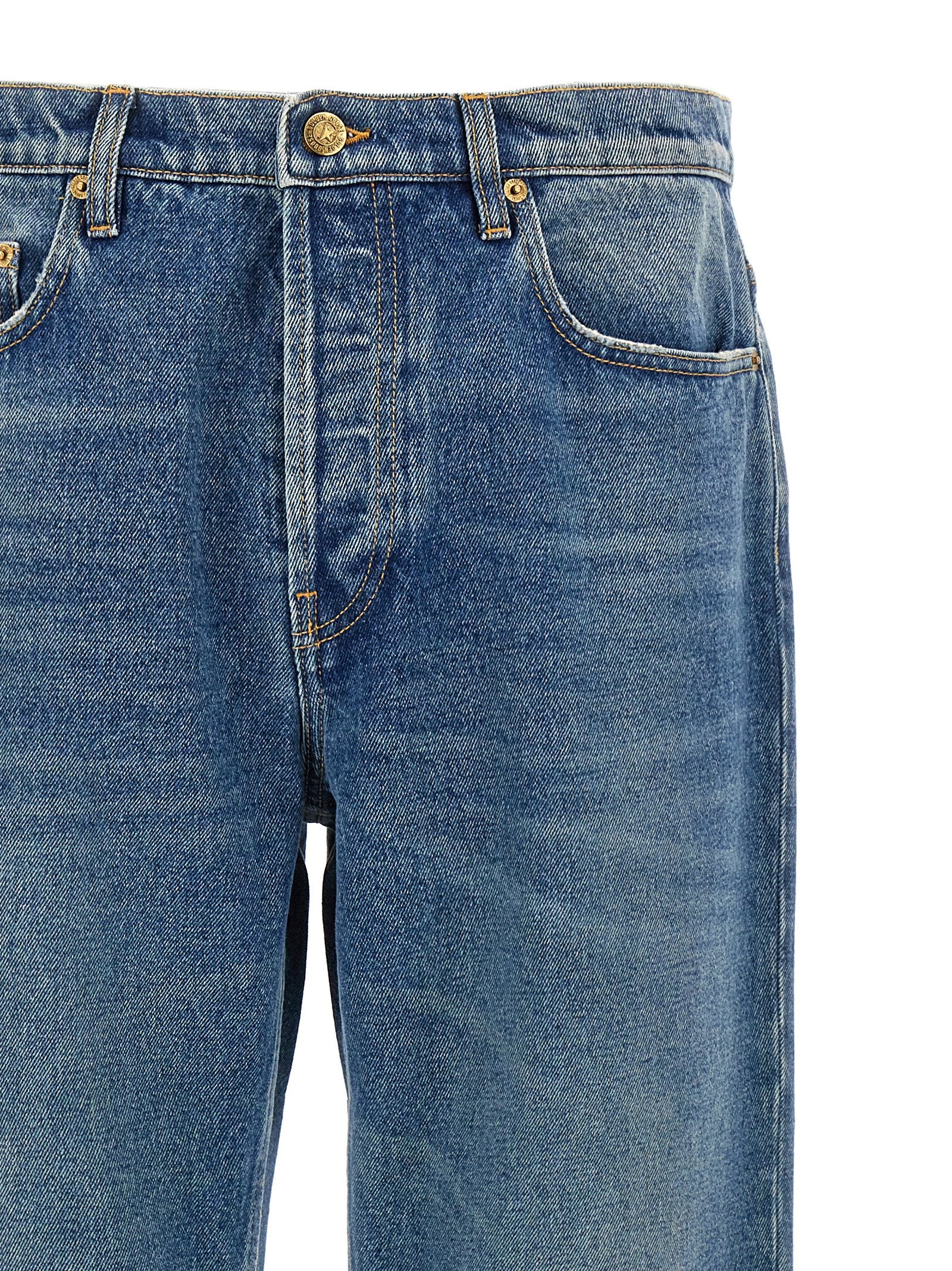 Blue Cotton Straight-Leg Jeans
