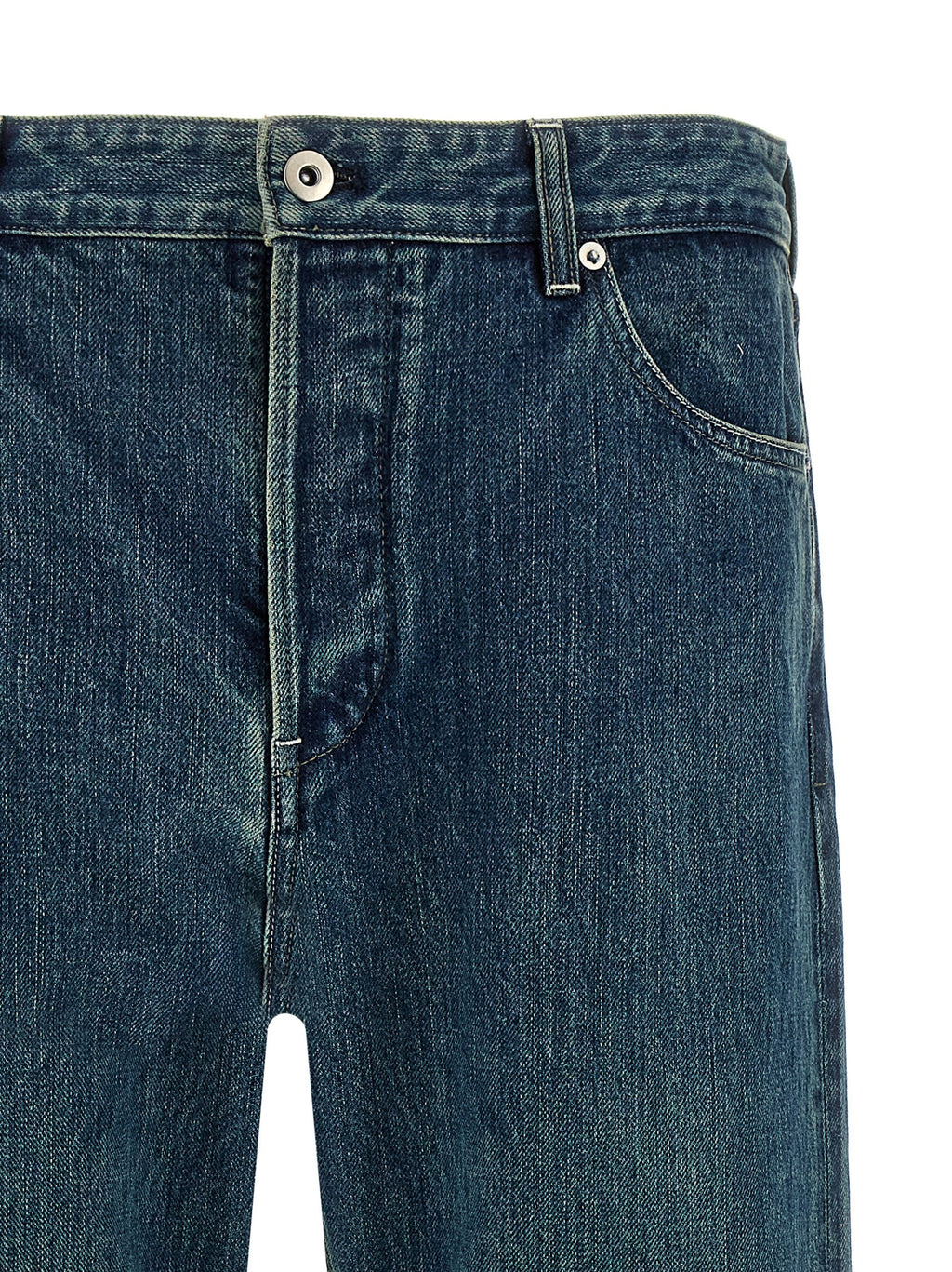 Blue Cotton Straight-Leg Jeans