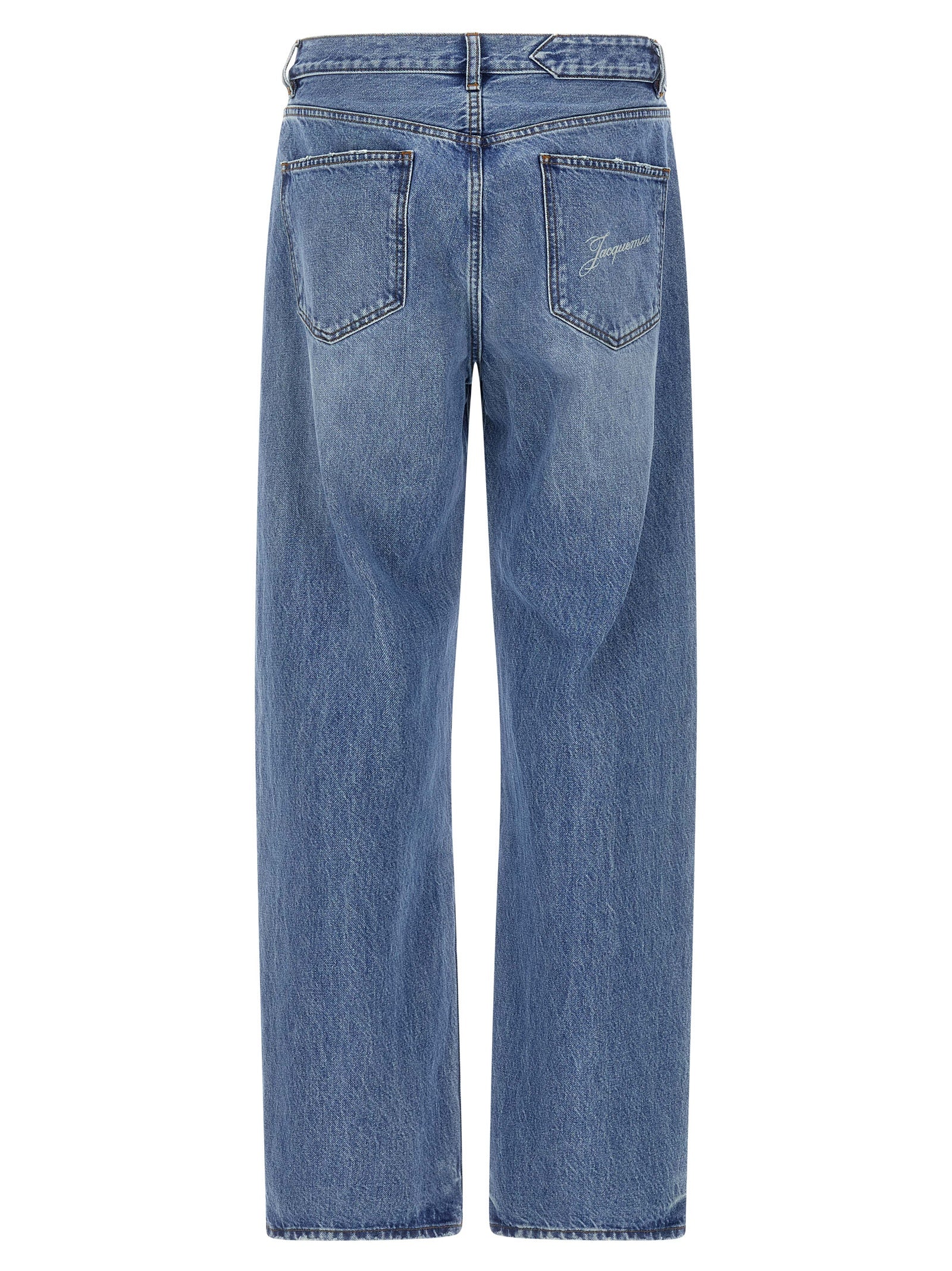 Blue Cotton Straight-Leg Jeans