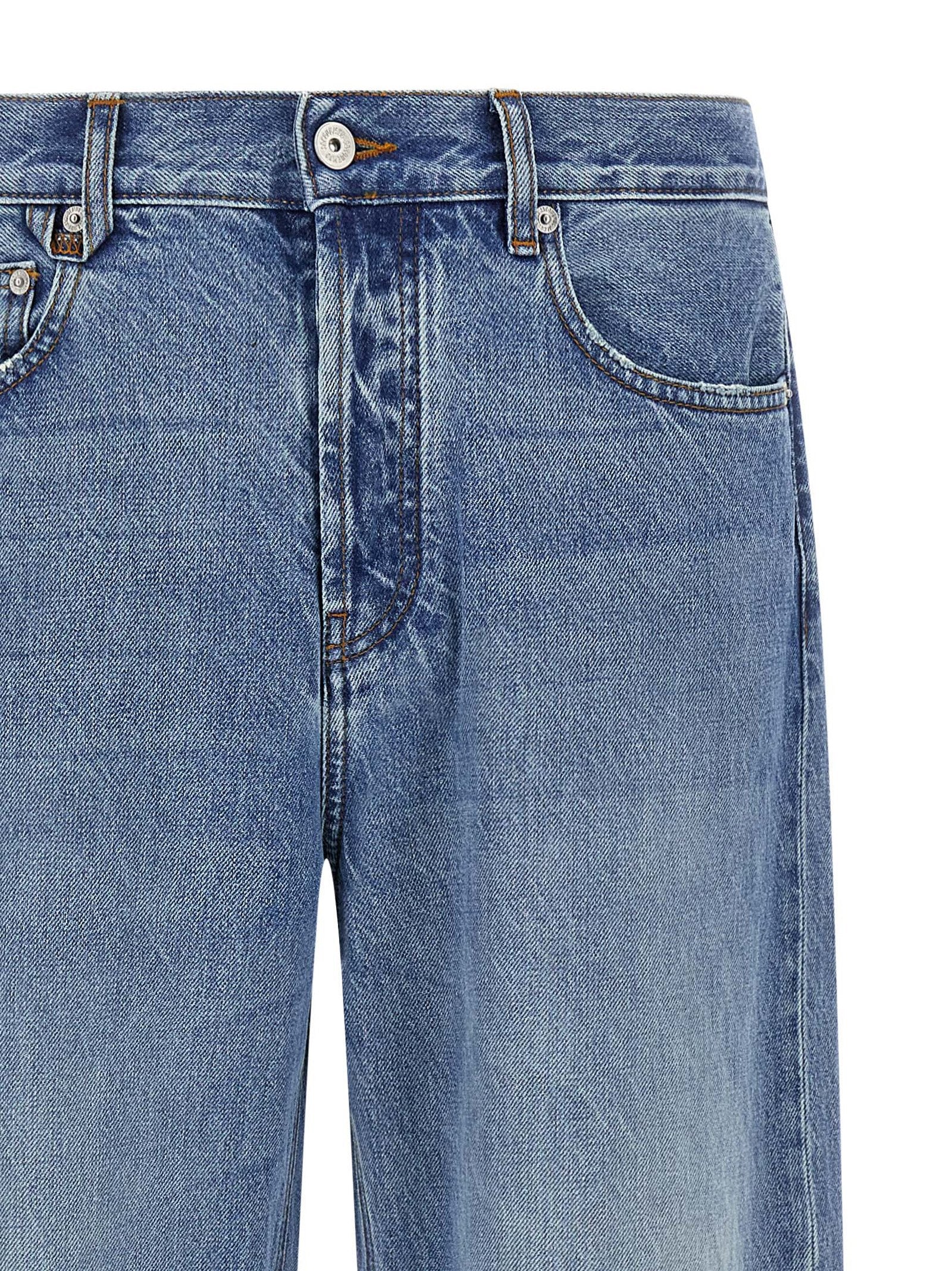 Blue Cotton Straight-Leg Jeans