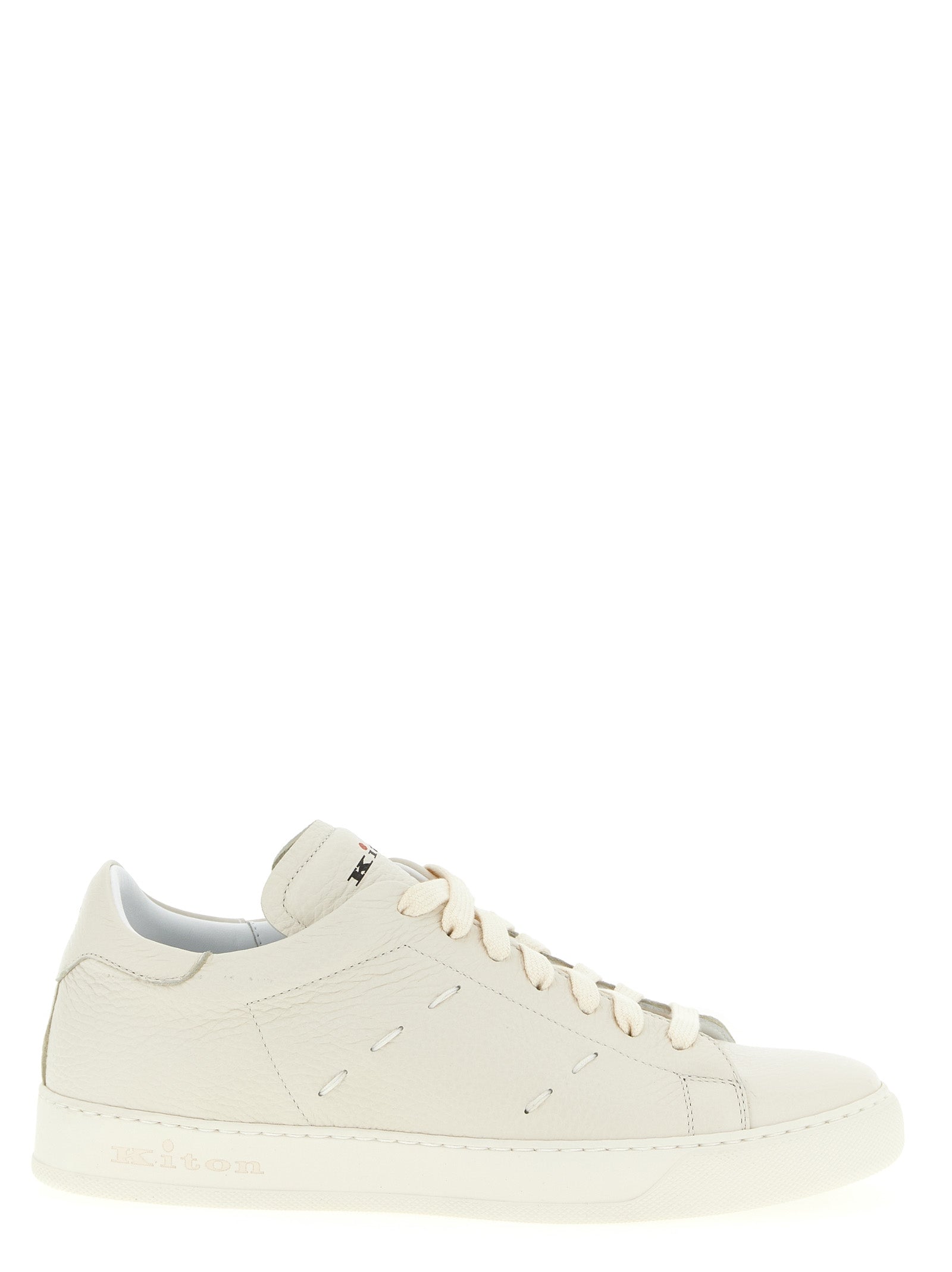 White Nubuc Leather Low Top Sneakers