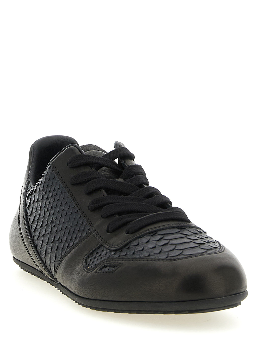 Black Lamb Leather Low Top Sneakers