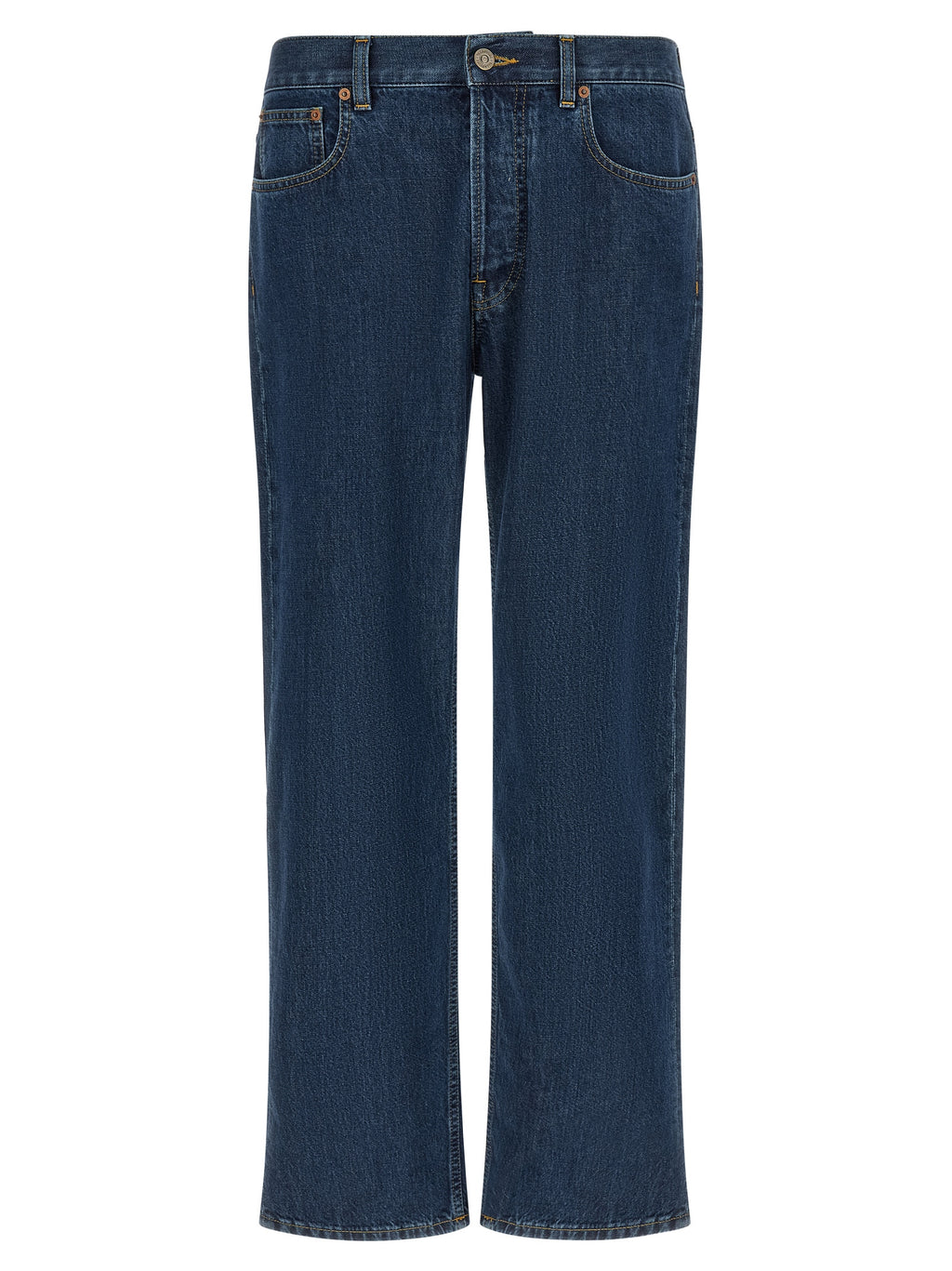 Blue Cotton Straight-Leg Jeans