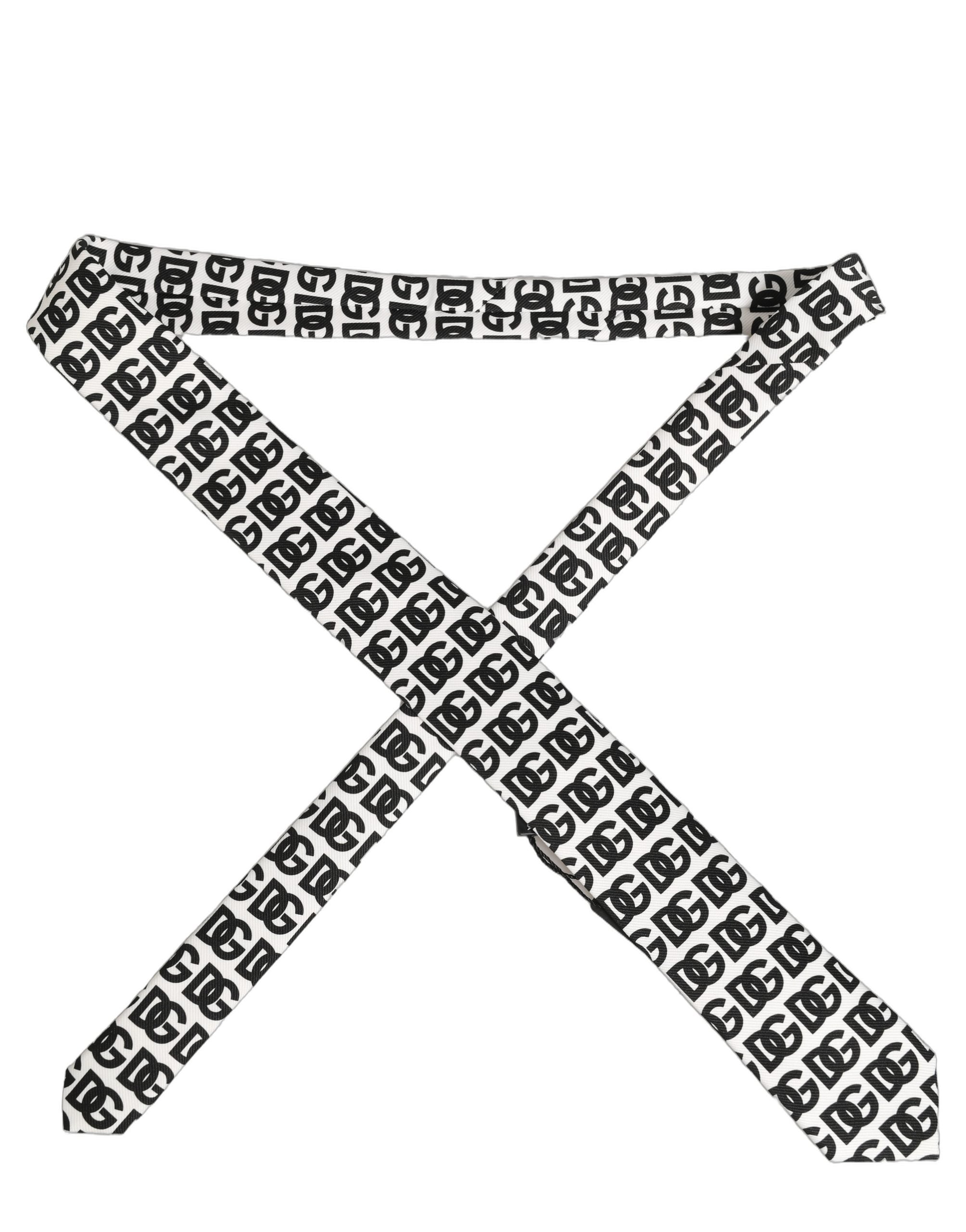 White Black Logo Monogram Wide Adjustable Men Necktie Tie