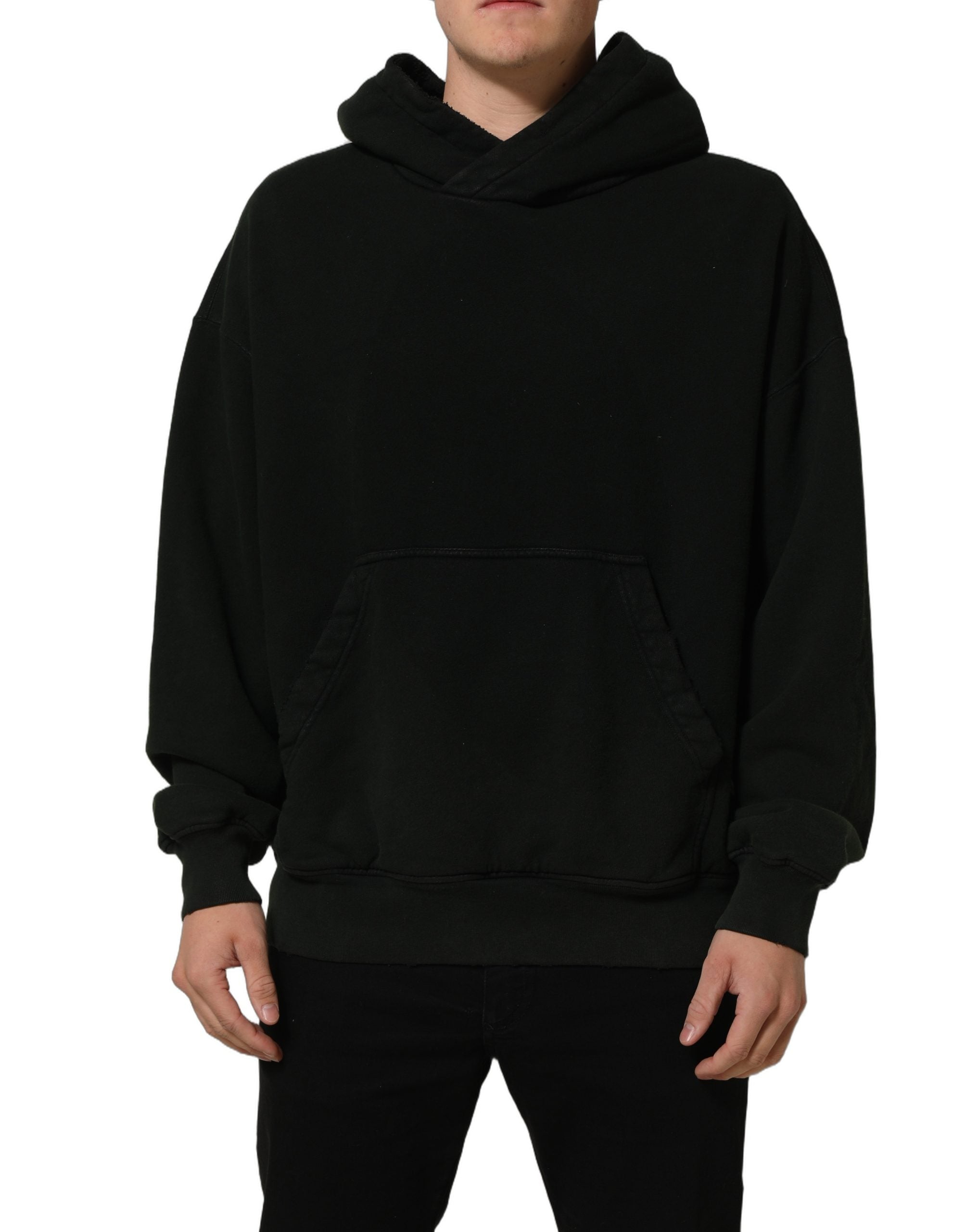 Black Cotton Hooded Men Sweatshirt Sweater
