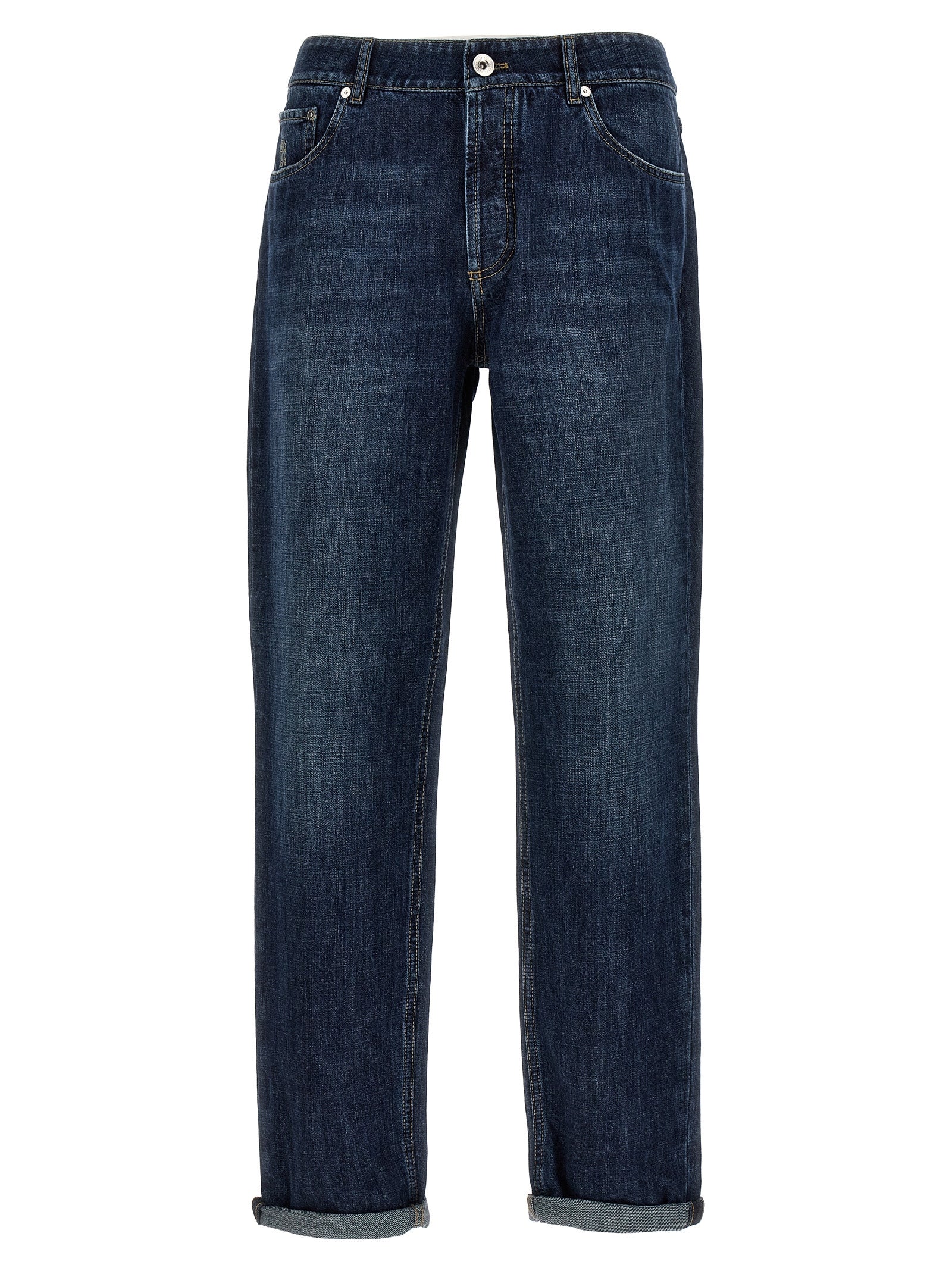 Blue Cotton Straight-Leg Jeans