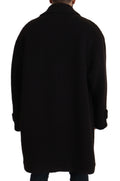 Black Alpaca Button Down Trench Coat Jacket