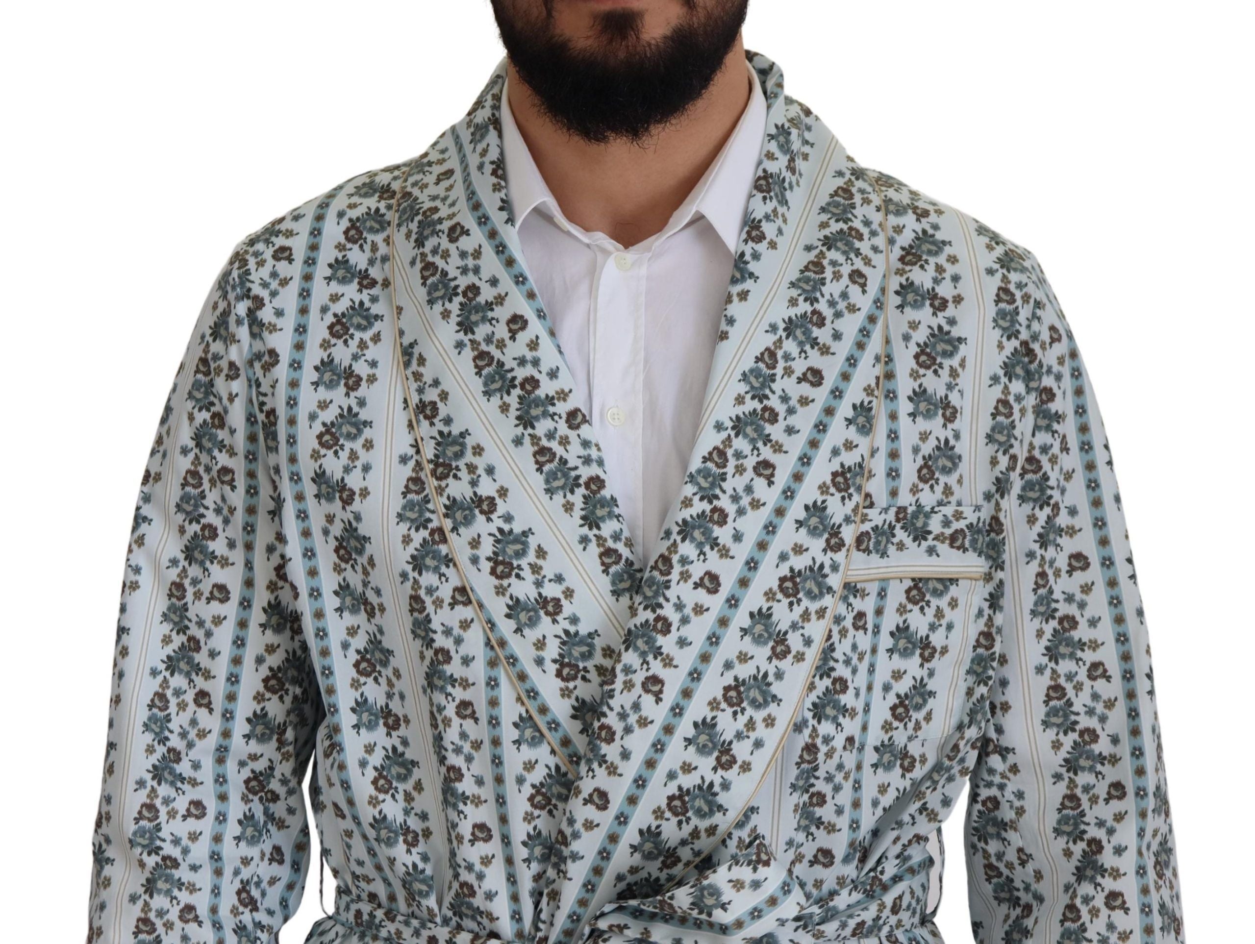 Blue Floral Cotton Robe Coat Jacket