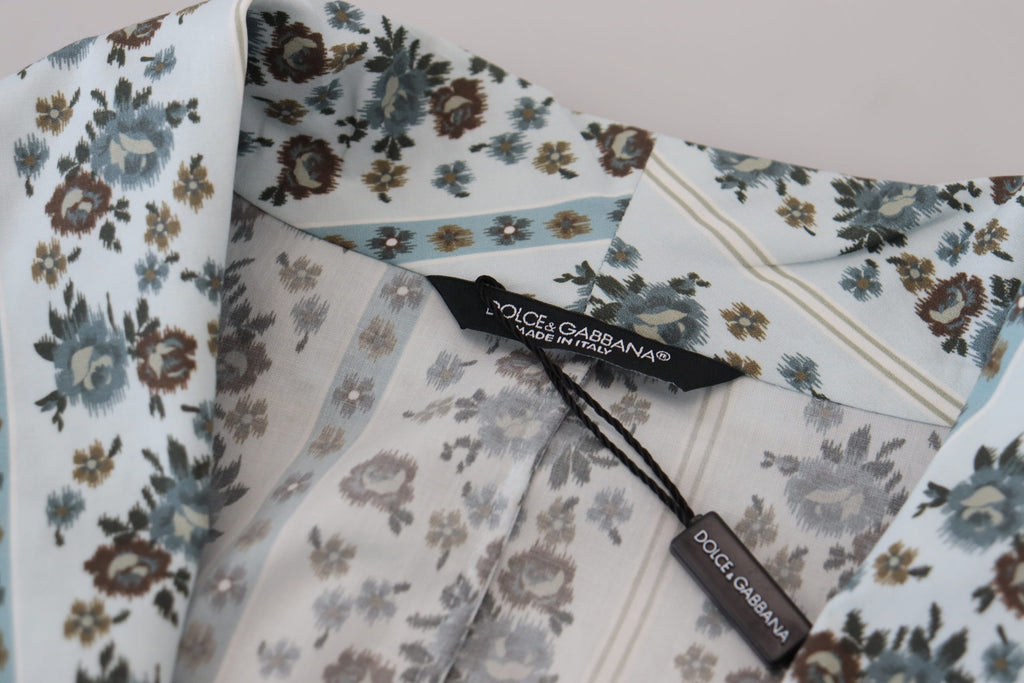 Blue Floral Cotton Robe Coat Jacket