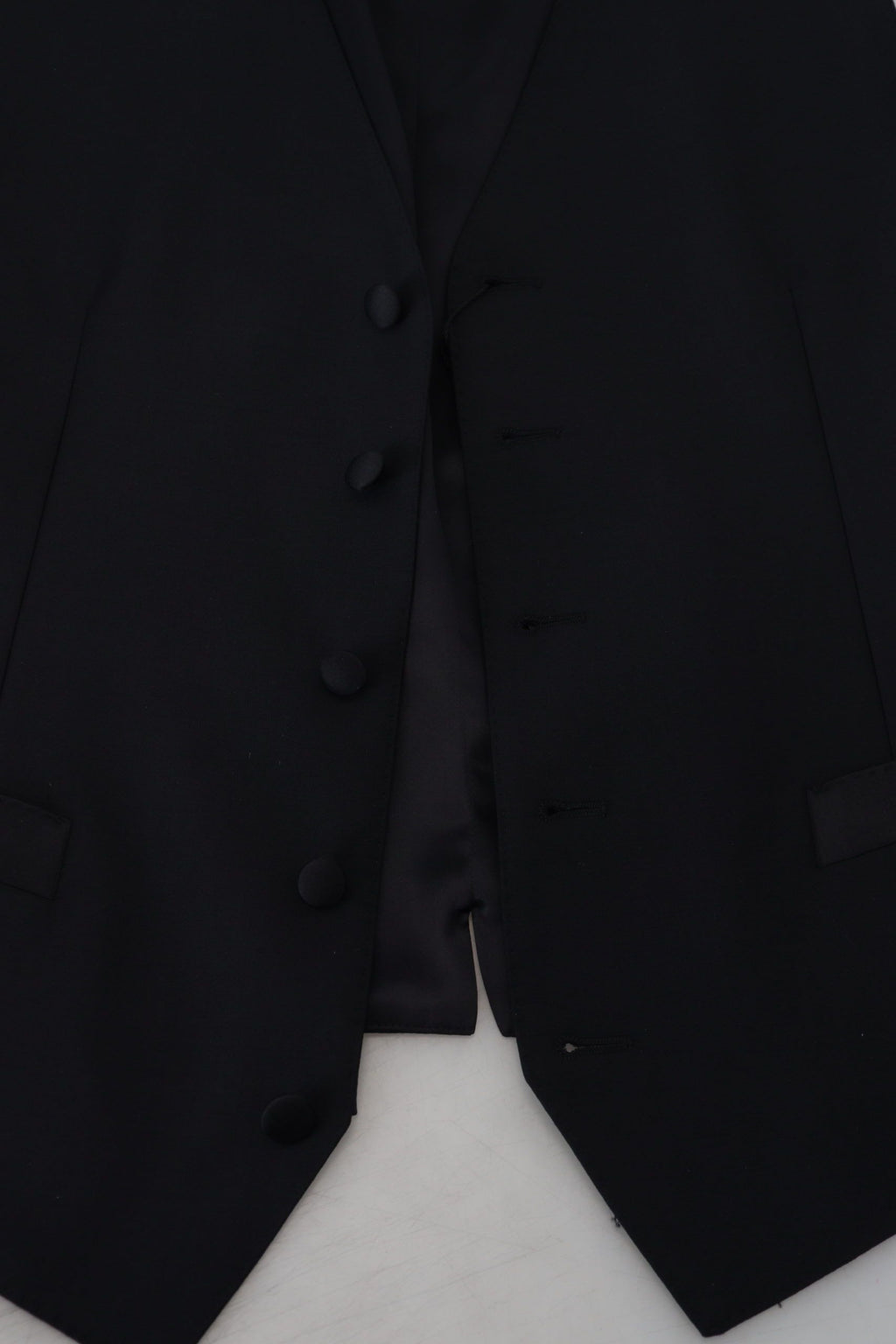Black Virgin Wool Waistcoat Formal Dress Vest