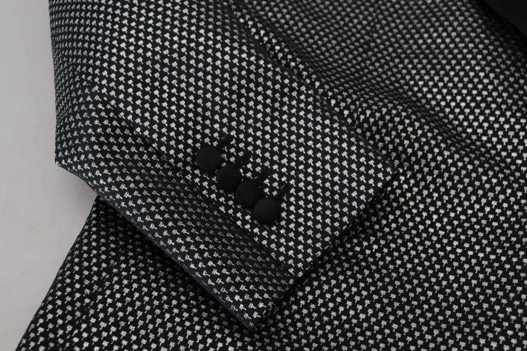 Black Silver Jacquard Slim Fit Jacket Blazer