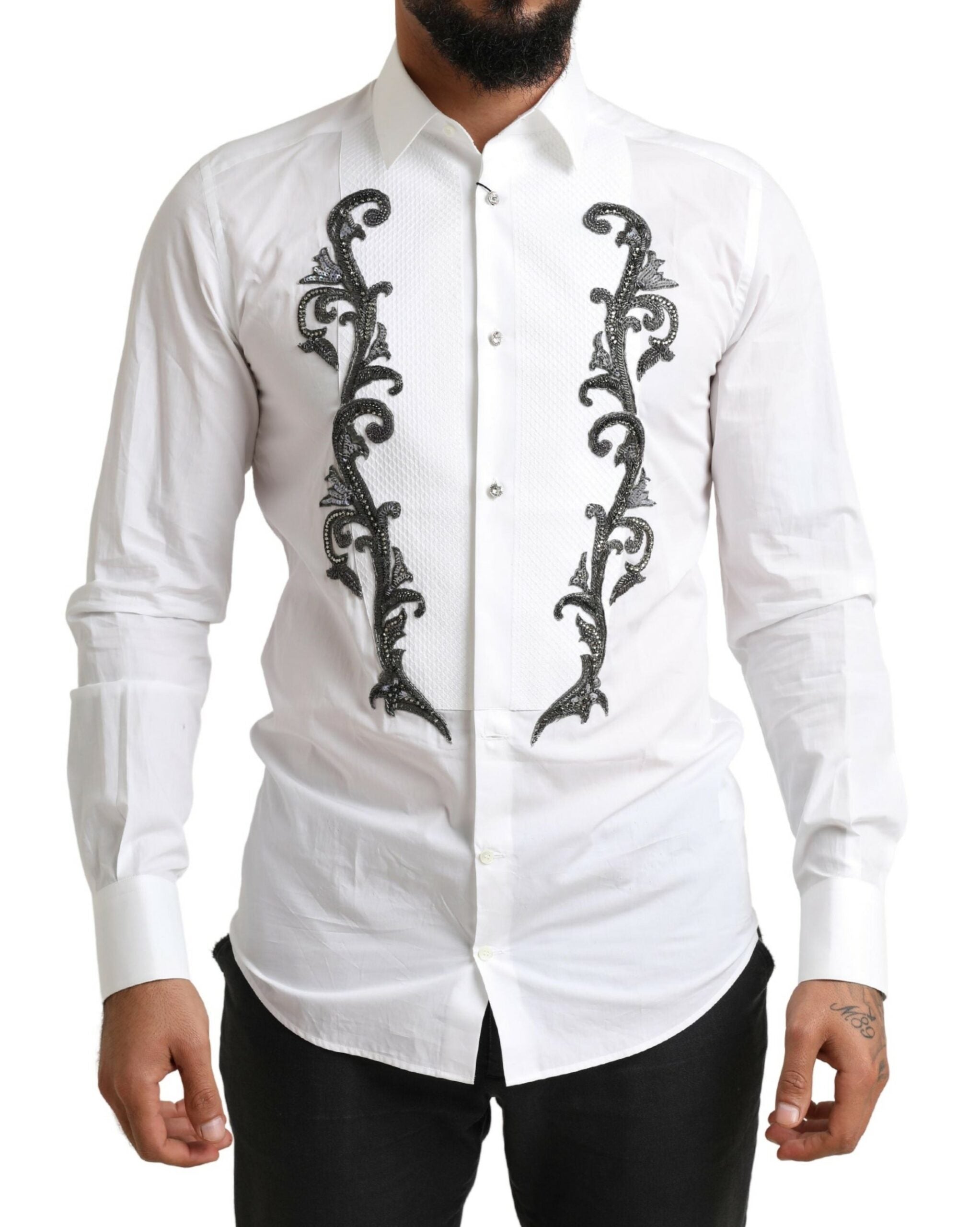 White Tuxedo Slim Fit Baroque Shirt