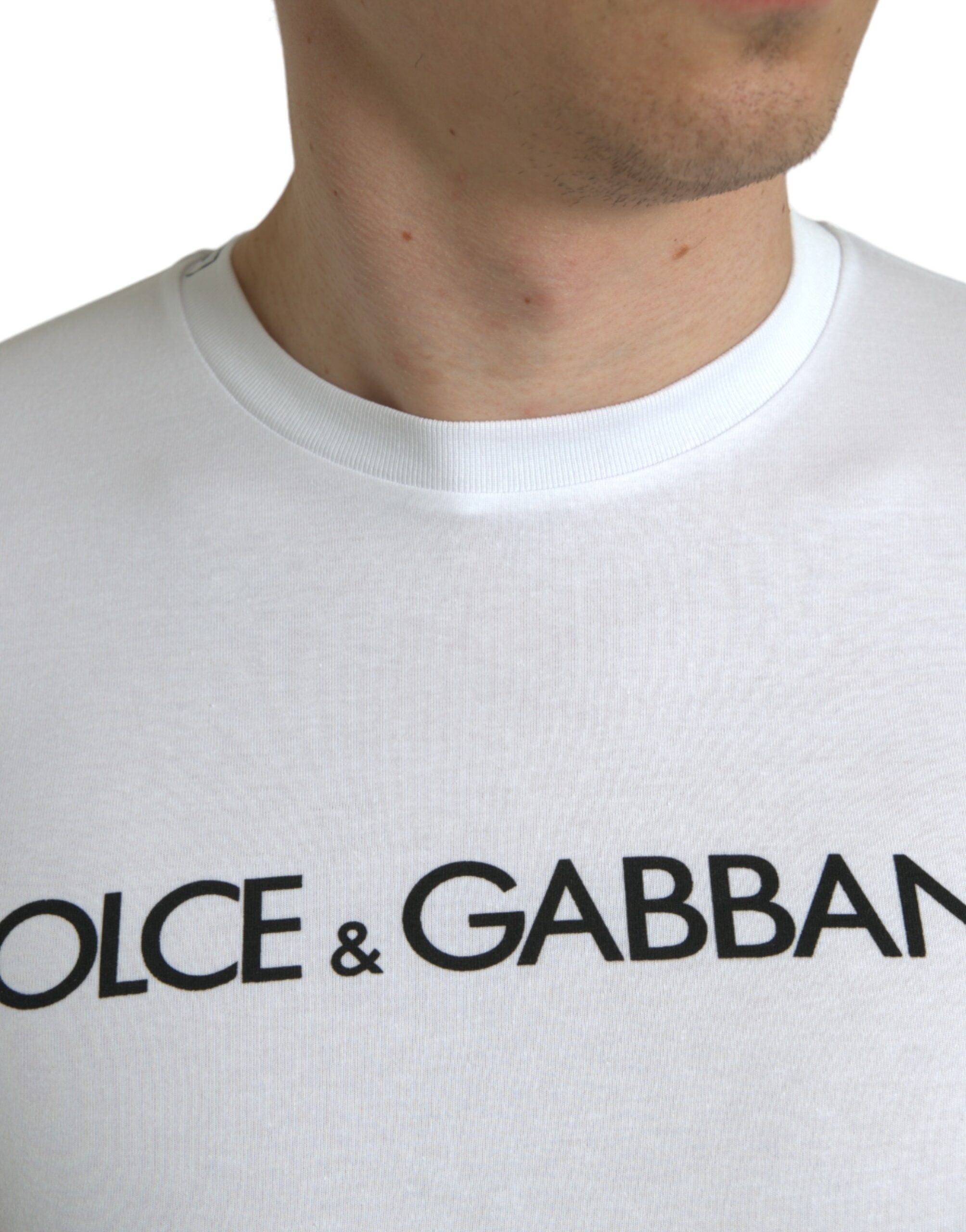 White Logo Print Cotton Crew Neck T-shirt