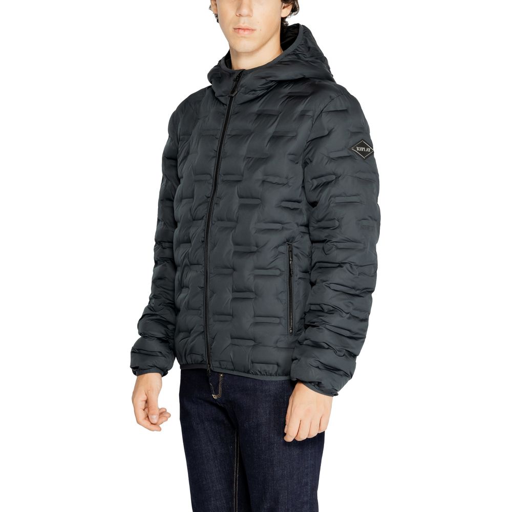 Blue Polyester Full-Length Jacket