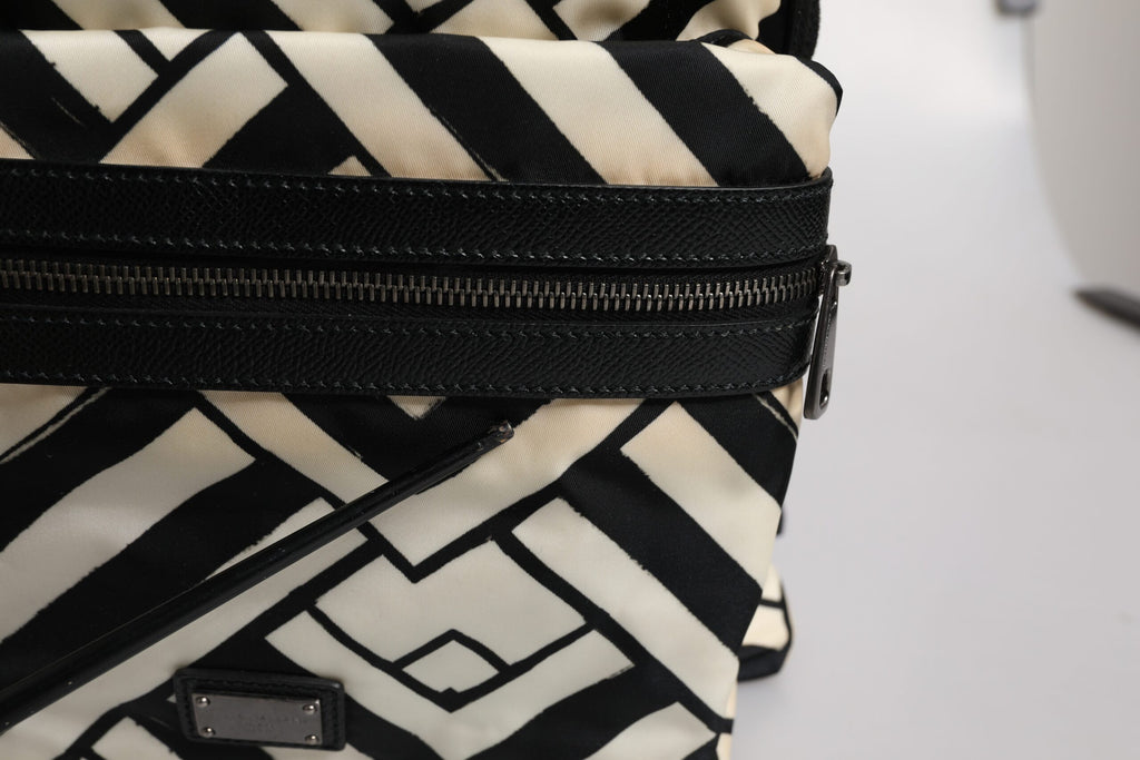 Black White Nylon Leather Travel Back Pack Bag