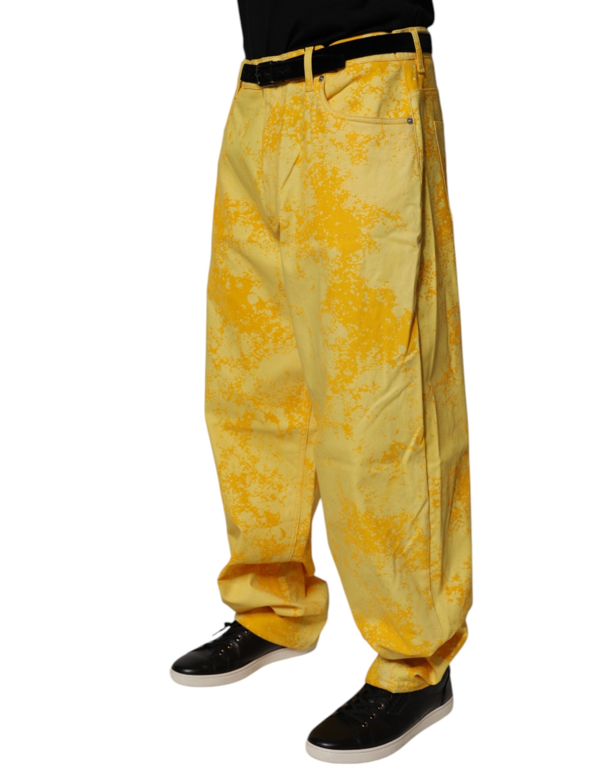 Yellow Tie Dye Cotton Straight Denim Jeans