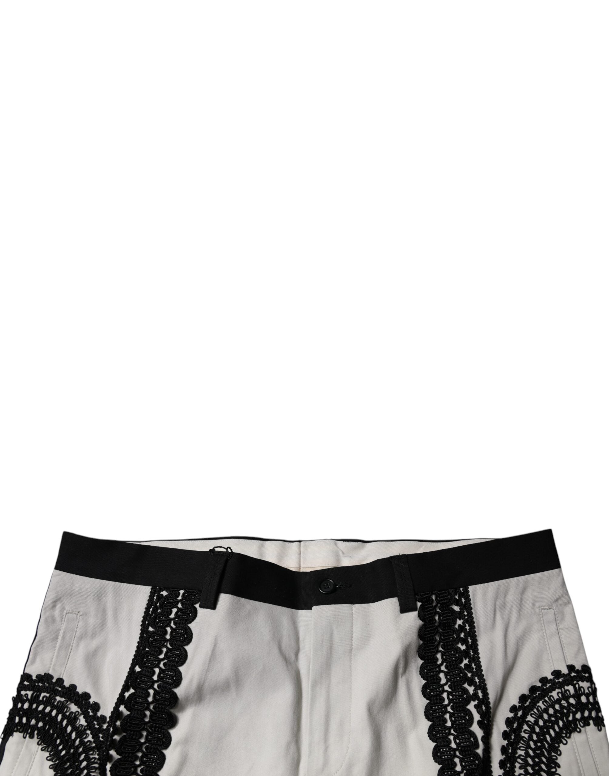 White Lace Trim Mid Waist Dress Formal Pants