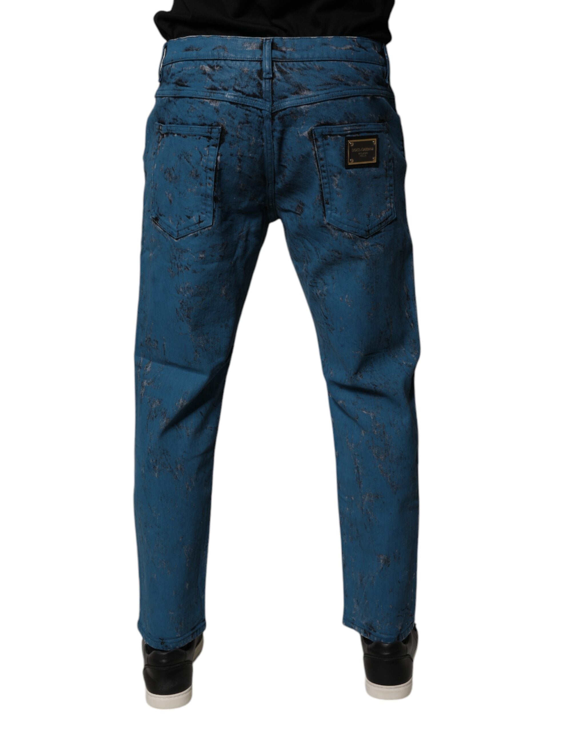 Blue Tie Dye Cotton Skinny Men Denim Jeans