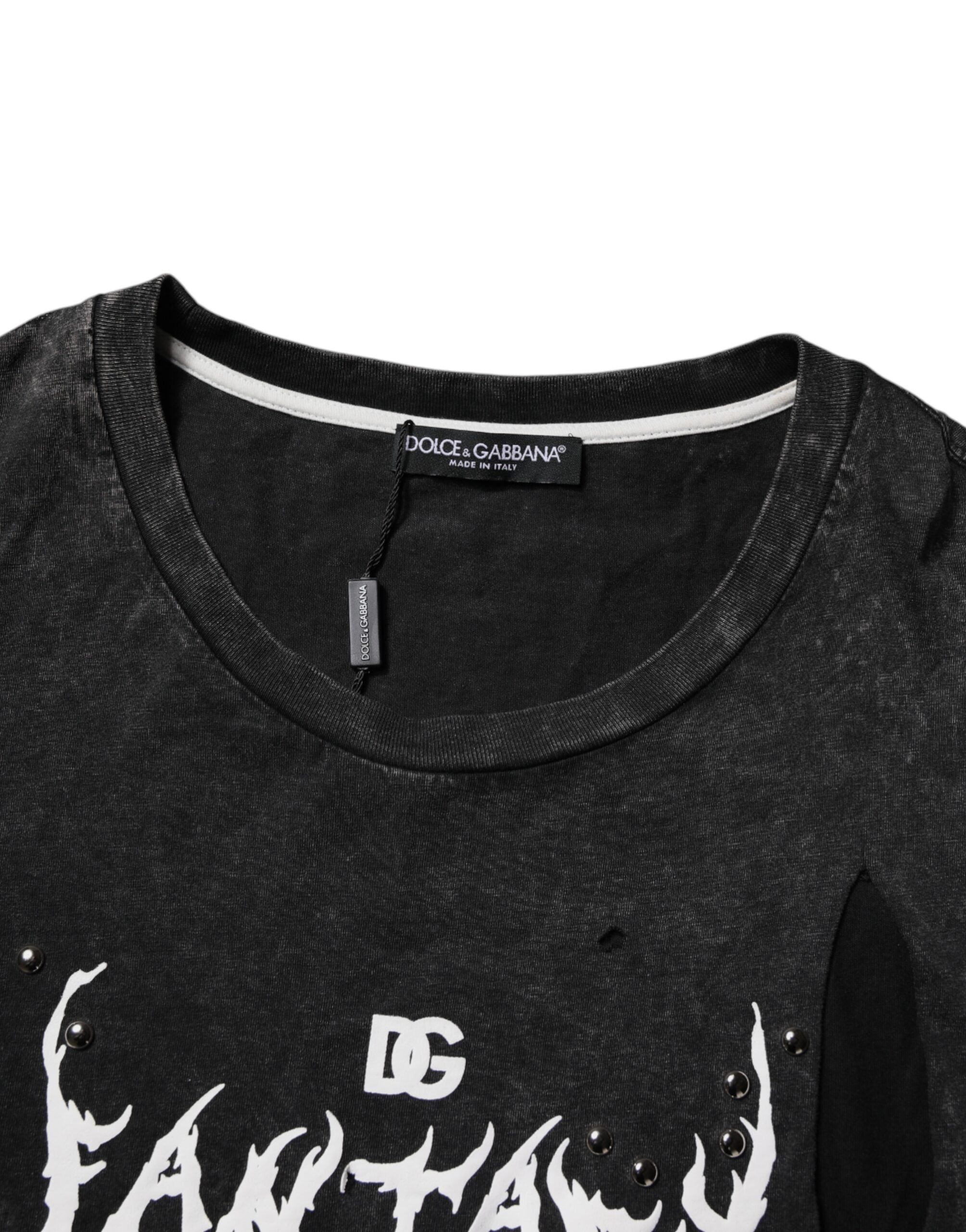 Black Graphic Print Cotton Crew Neck T-shirt
