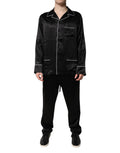 Black Silk Shirt Pants Pajama Set Sleepwear