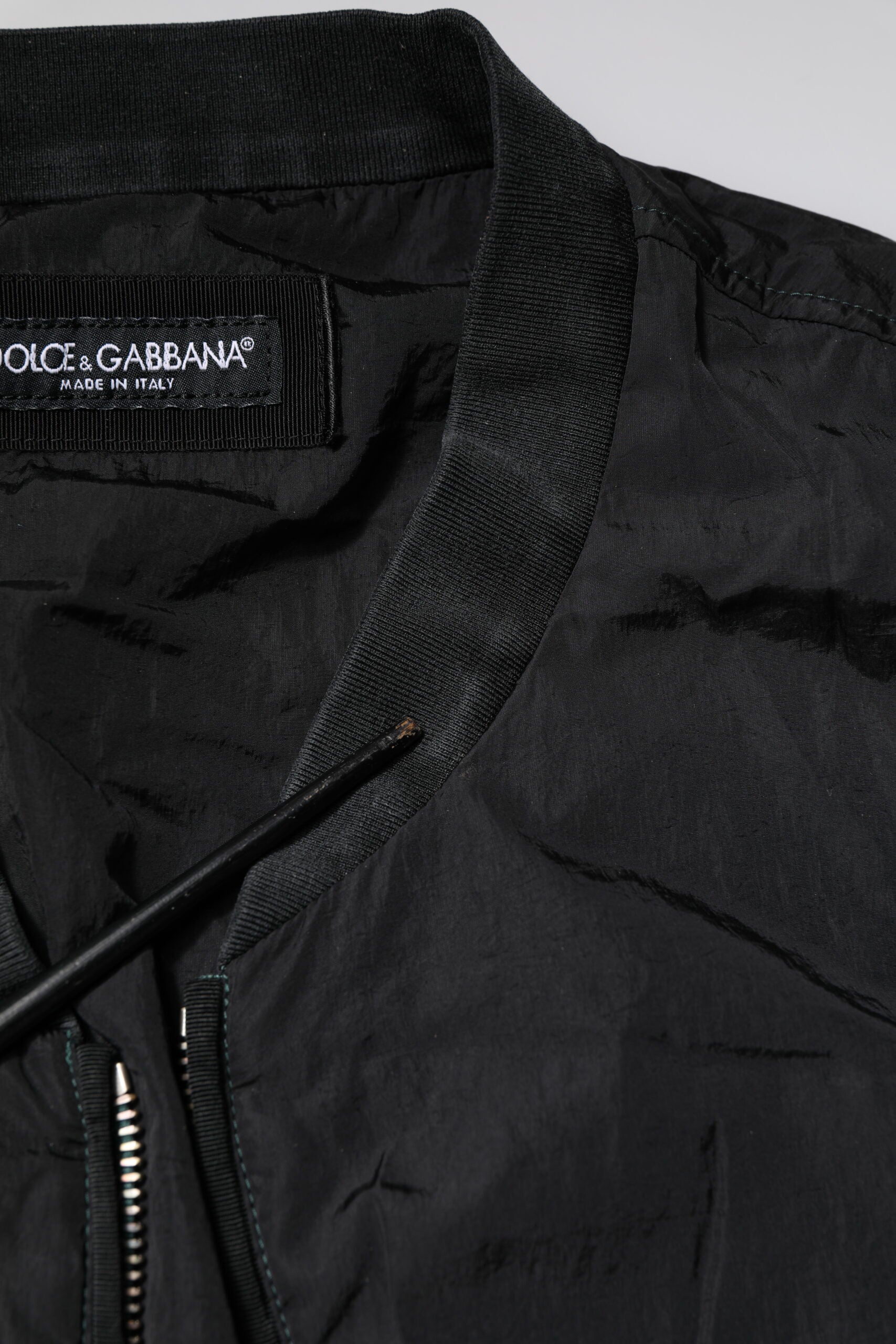 Black Nylon Logo Full Zip Bomber Jacket